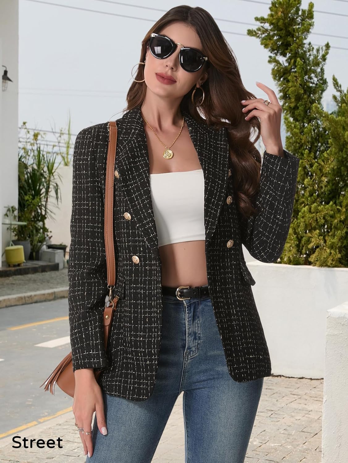Detalle de Mina Self 2026 Tweed Plaid Blazer XS–3XL