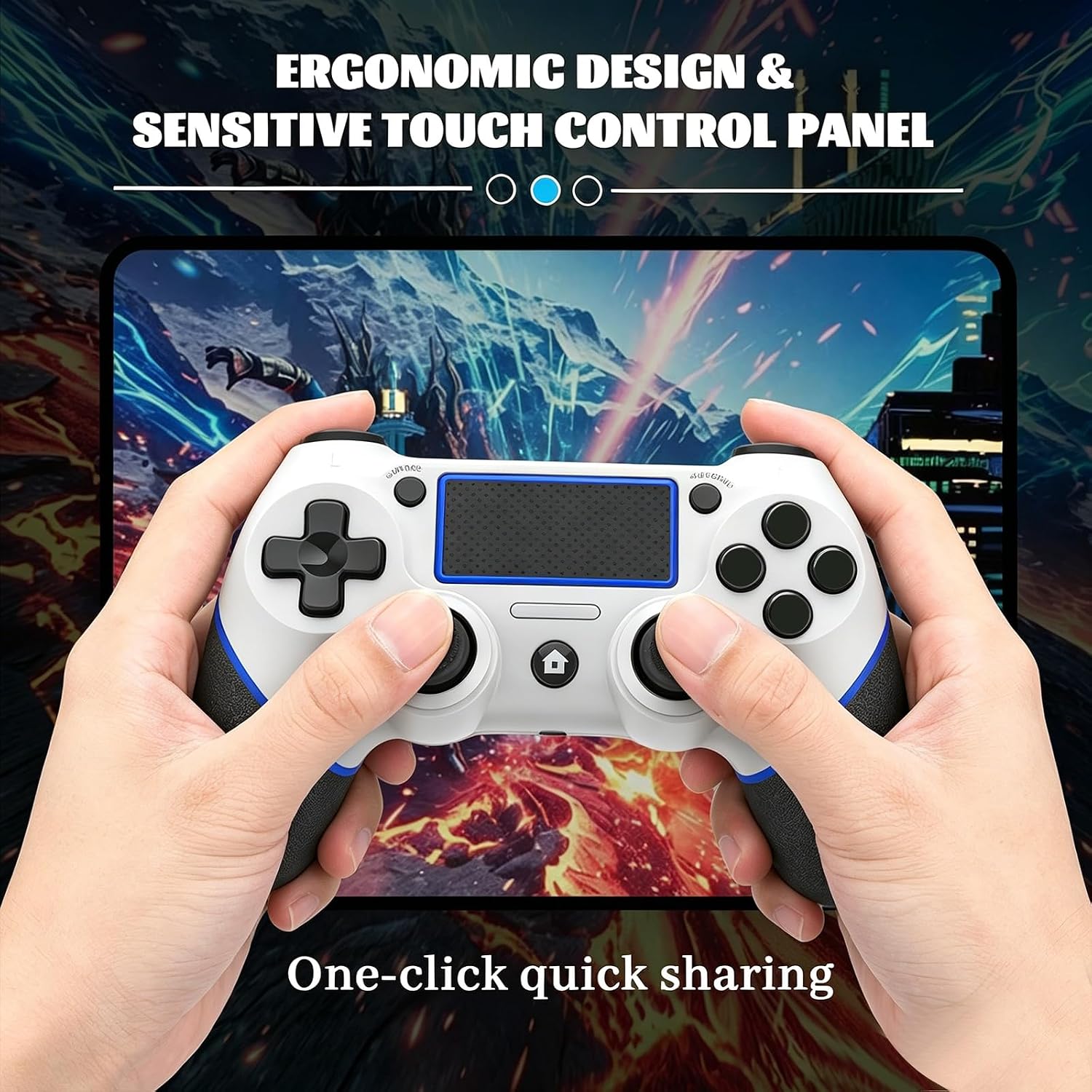 Thumbnail 6 de Wireless Controller for PS4 (White/Blue) — Multi-Platform Compatibility, Turbo, Built-in Speaker
