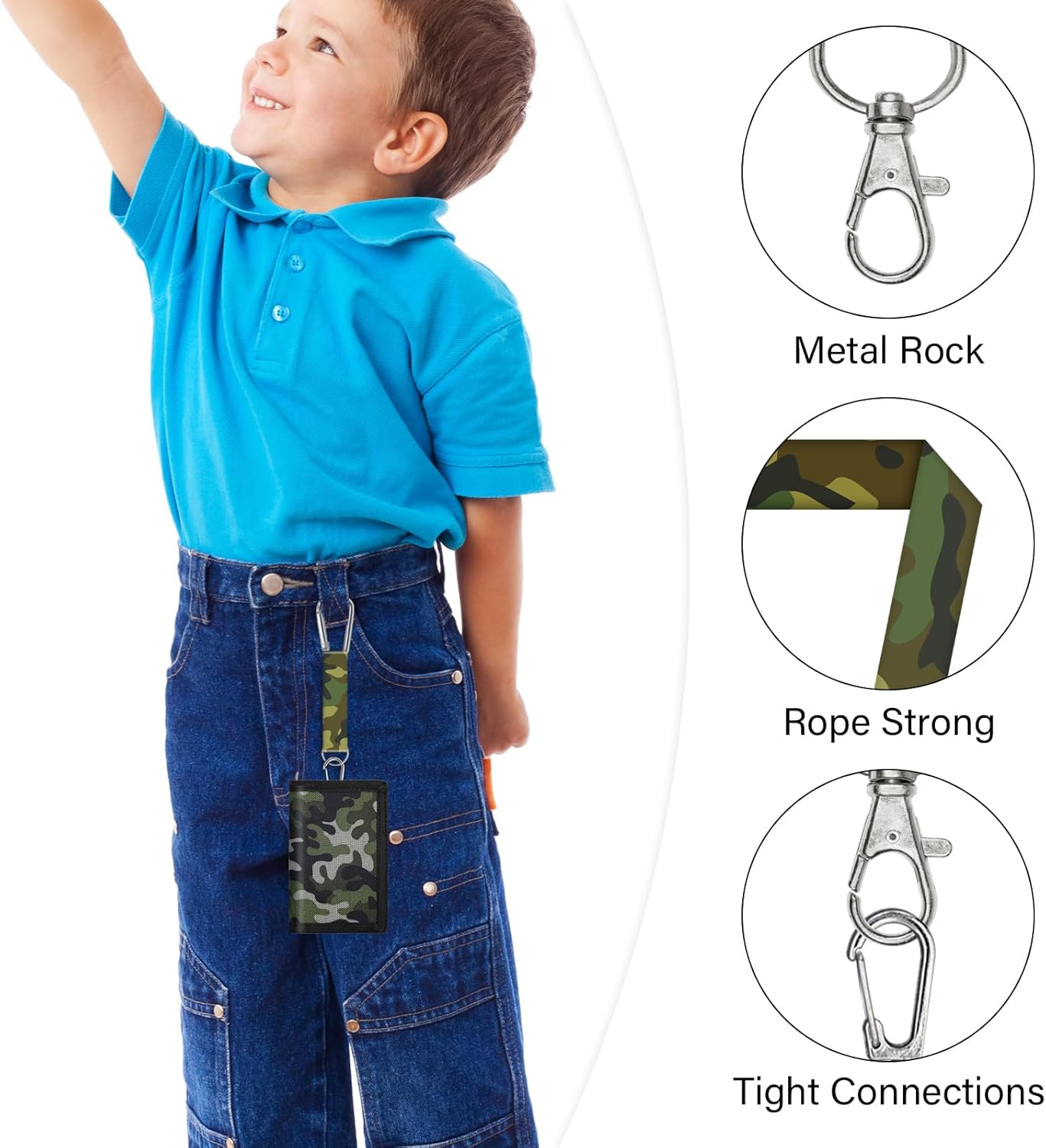 Detalle de Sundee Kids Wallet for Boys & Girls – Box-Packed Trifold with Lanyard, Dinosaur Stickers, and Zipper Coin Pocket (Camo Green)