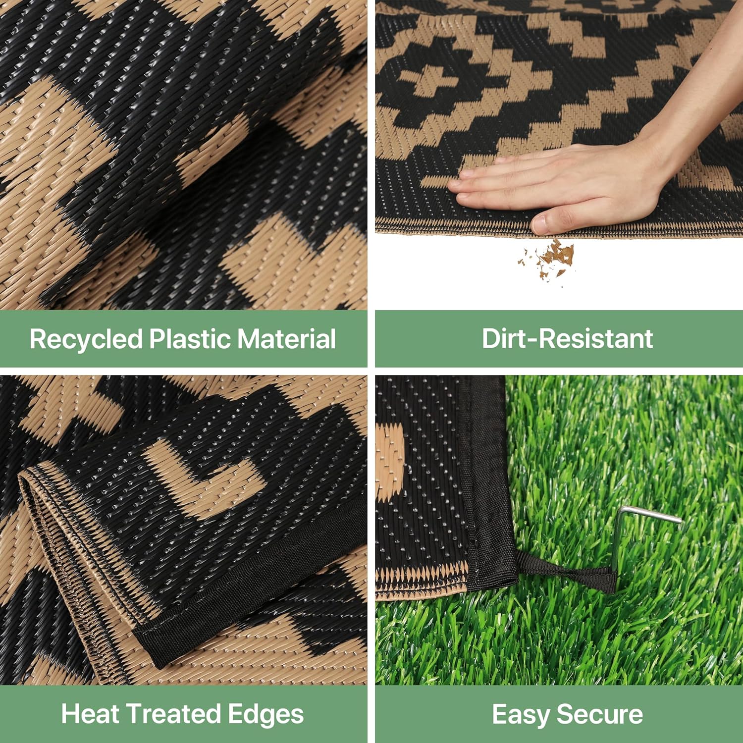 Thumbnail 1 de GENIMO Outdoor Rug Garden Rugs Waterproof Reversible Recycled Outdoor Carpet, 120 x 180cm (Black & Brown)