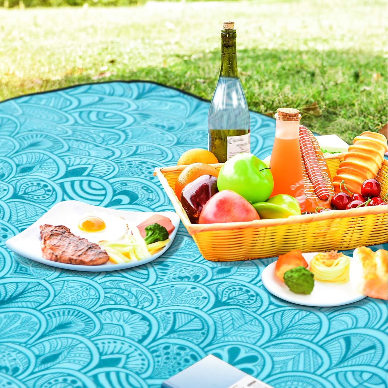 Detalle 2 de SOMLAW 004 picknick- en stranddeken 200 x 200 cm, waterdicht en opvouwbaar