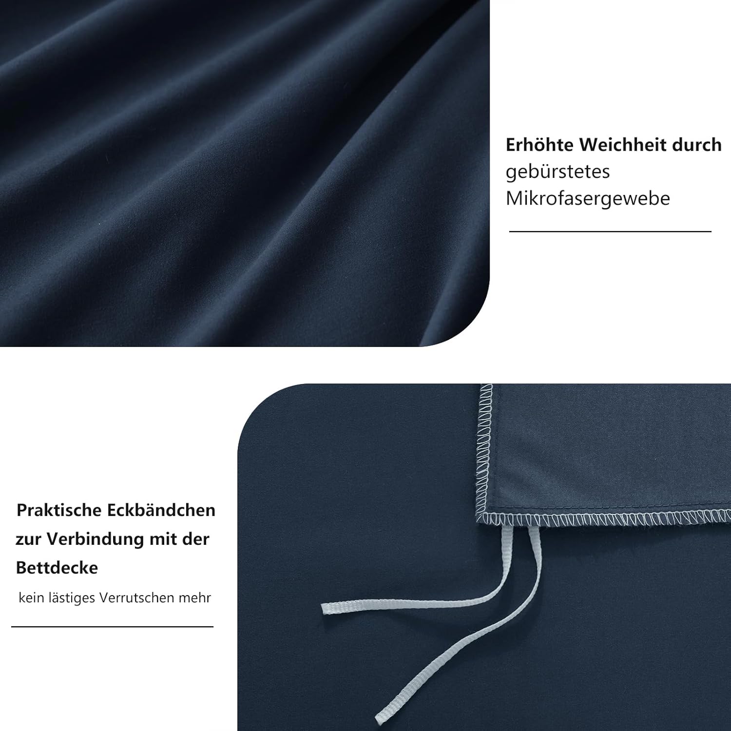 Thumbnail 5 de RUIKASI Bettwäsche 135x200 4-teilig Blau (Marine) aus Mikrofaser mit Reißverschluss