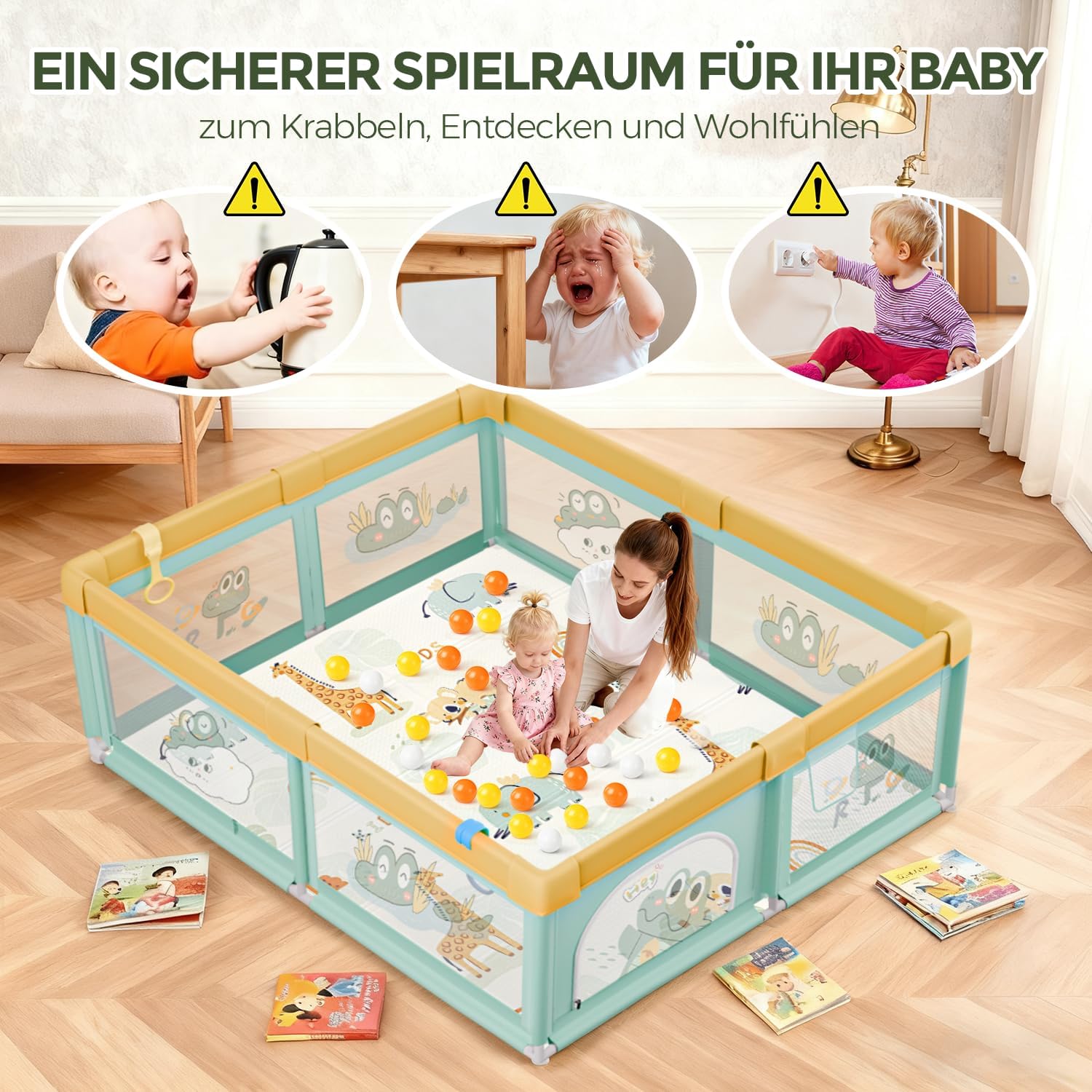 Detalle 2 de SOFTHOM Box Bambini 180x200 con Tappeto: recinto sicuro e versatile per gioco e movimento