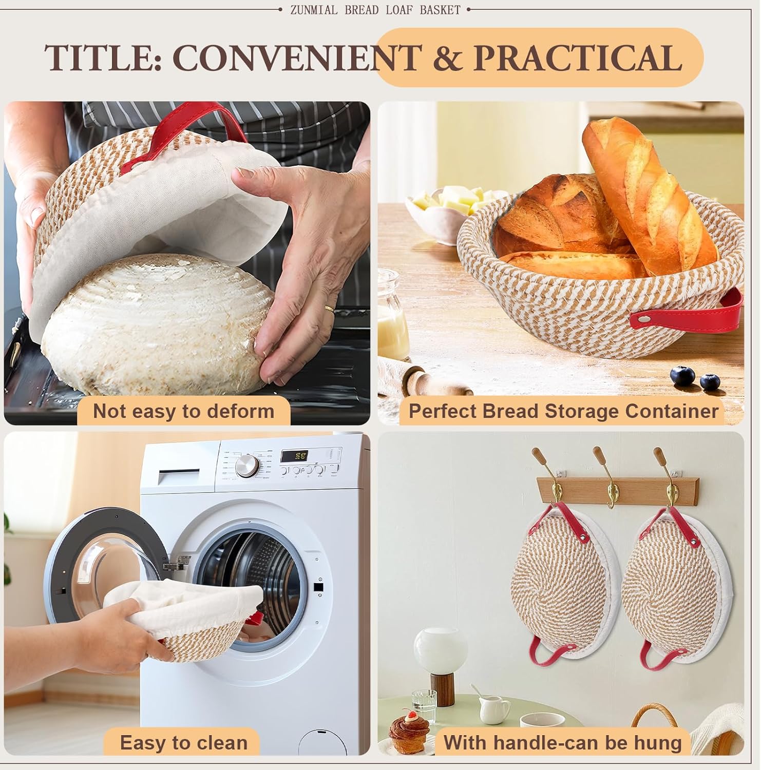 Thumbnail 4 de Zunmial banneton proofing baskets (10 inch oval + 9 inch round) with liner & cover