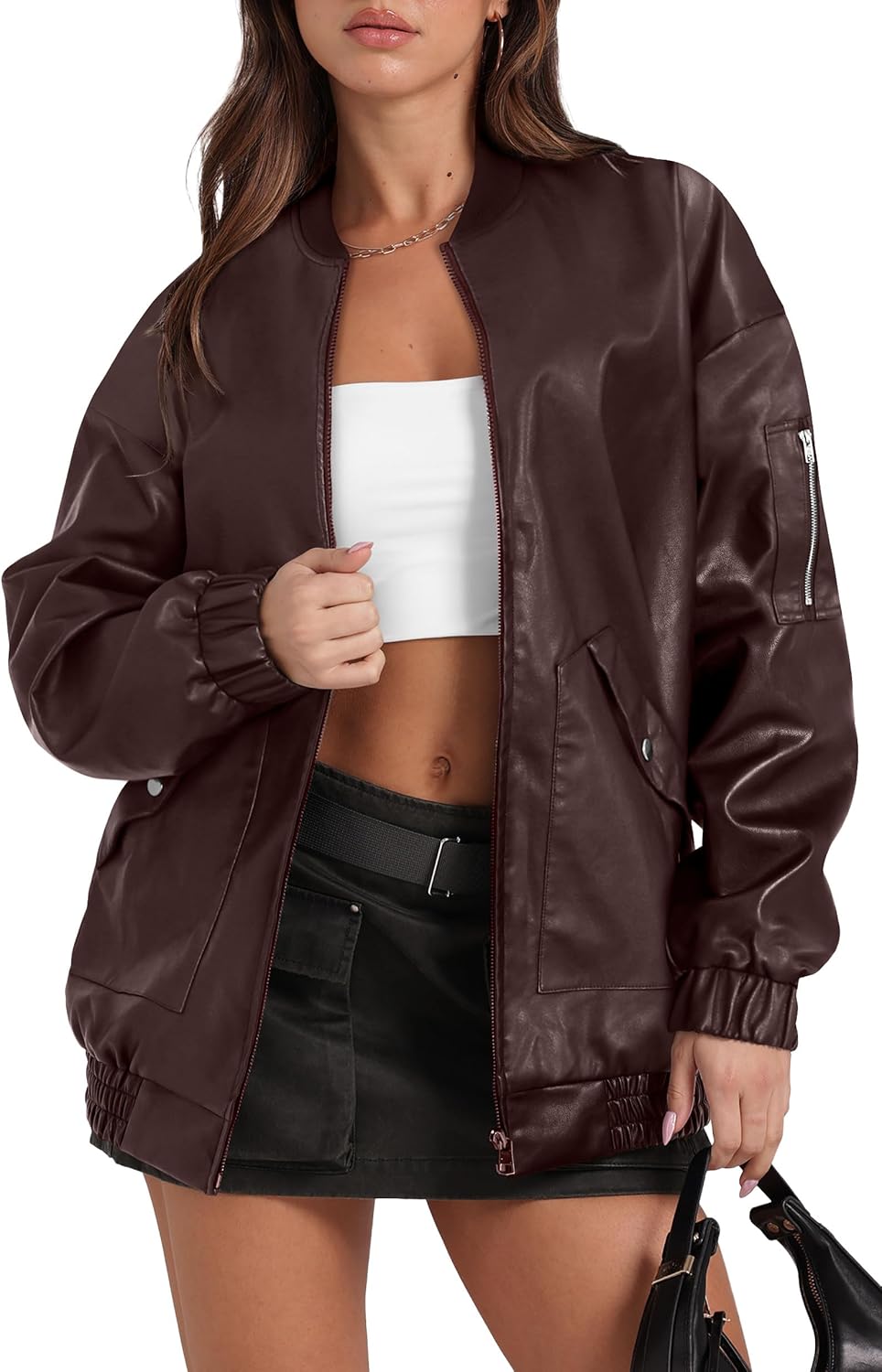 Thumbnail 4 de Sampeel Leather Jacket Women Oversized Motorcycle Bomber