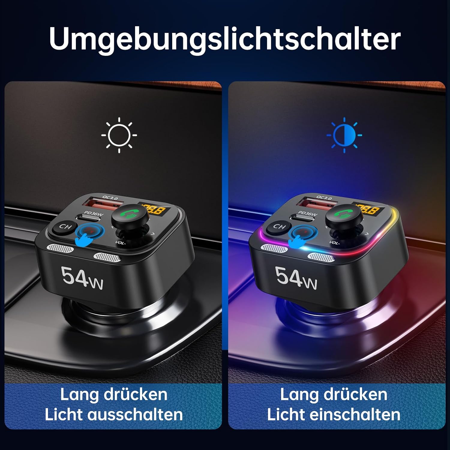 Thumbnail 4 de Syncwire Bluetooth 5.4 FM Transmitter Auto Ladegerät 54W PD & QC3.0 – Freisprechanlage mit Dual-Mikrofonen, LED-Display und HiFi-Bass