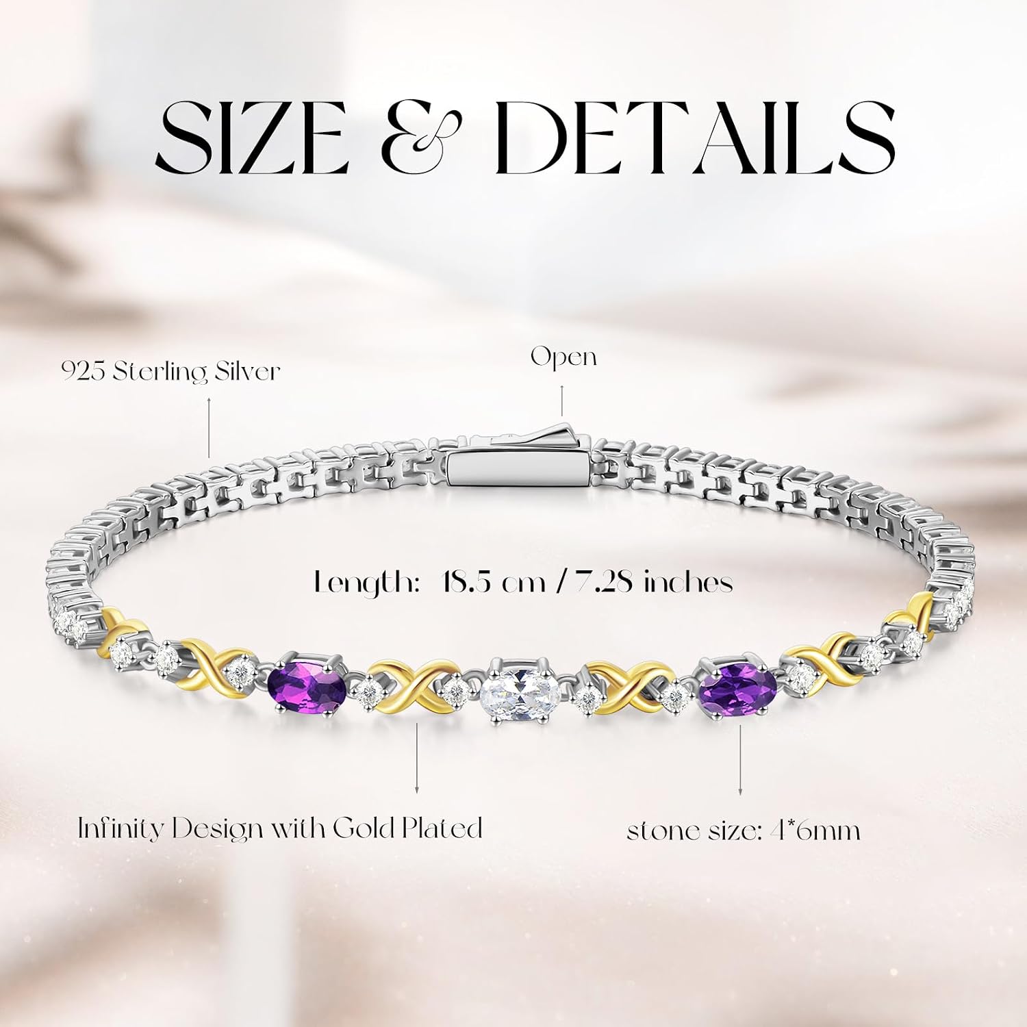 Thumbnail 2 de FANCIME Silber Tennisarmband für Damen mit doppeltem Geburtsstein (925 Sterling Silber) – Länge 18,7 cm