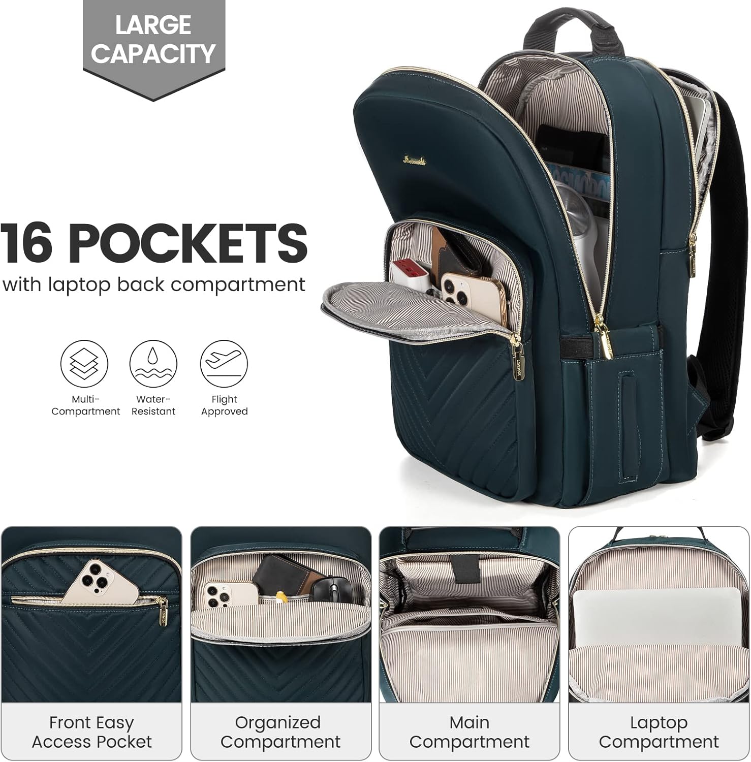 Detalle de LOVEVOOK 17.3-Inch Womens Laptop Backpack with USB Port, Blue-Green