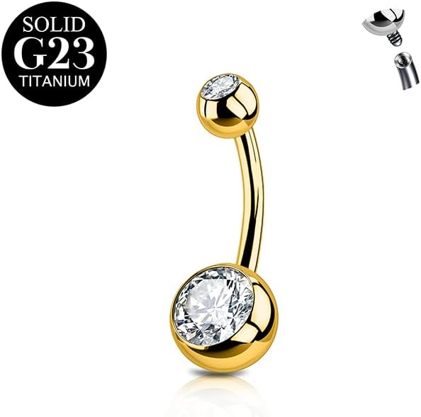 Thumbnail 6 de AceFun Titanium Belly Bar - 10mm Silver Navel Bar with Cubic Zirconia
