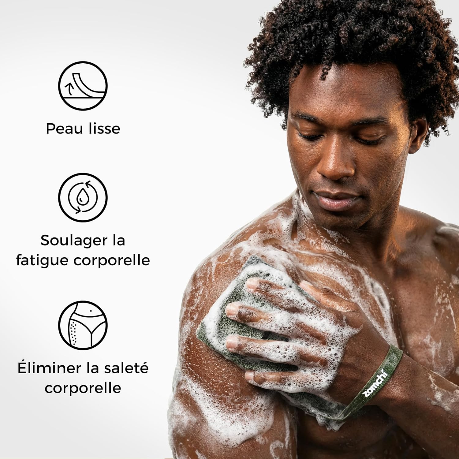 Detalle 2 de ZOMCHI lot de 2 pochettes pour savon exfoliant (grain gros et grain fin) pour mousse riche sous la douche