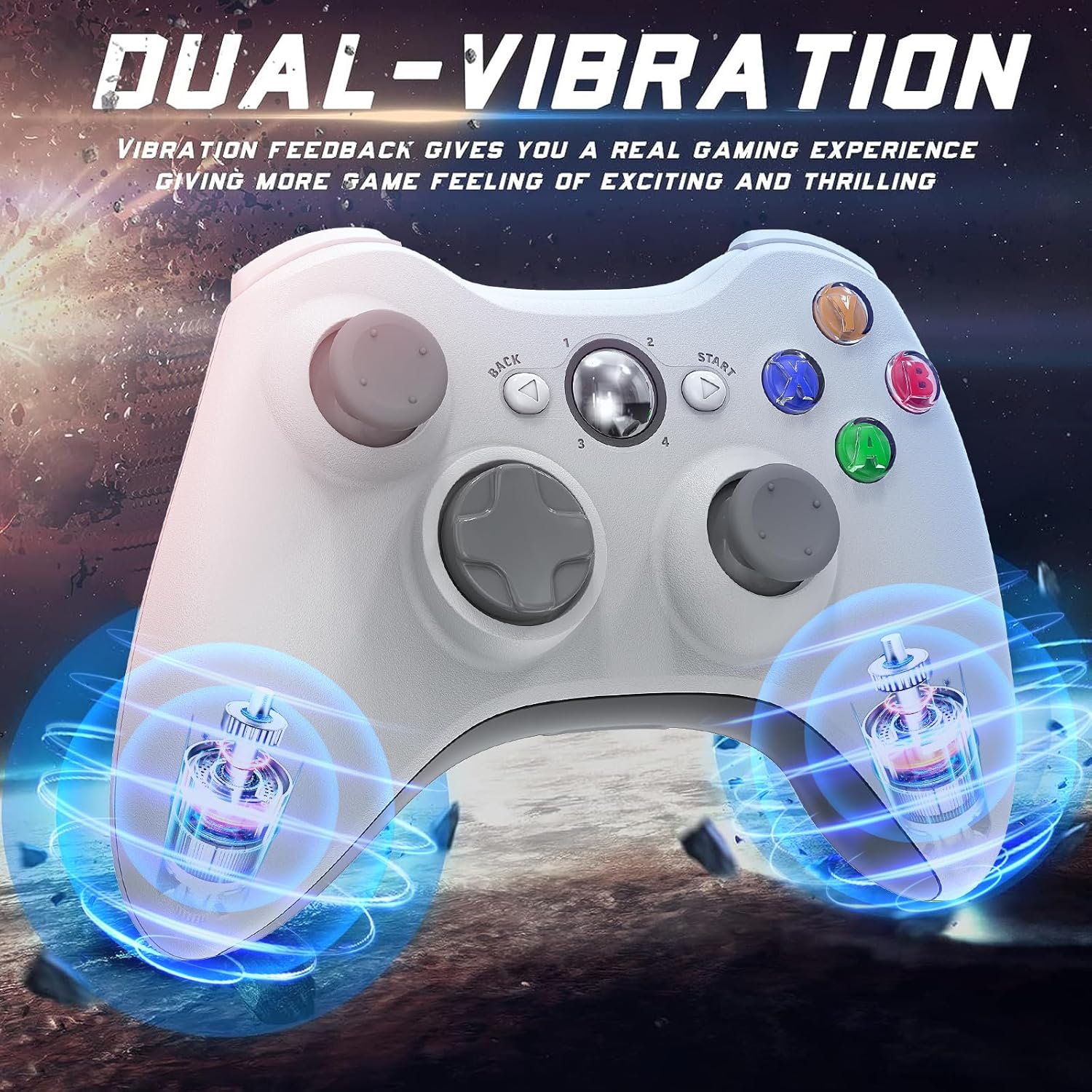 Thumbnail 5 de Nonbliep 2 Pack for Xbox 360 Controller — Upgraded Dual Vibration, 2.5mm Headphone Jack, 2-Pack (White)