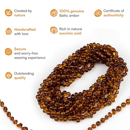 Thumbnail 2 de Baltic Amber Necklace - 12.5", Polished Beads, Cognac Color by Amber Guru