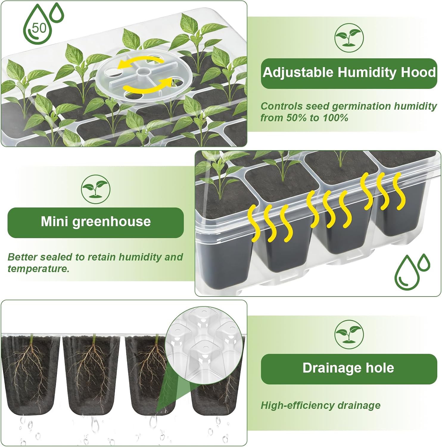 Detalle 2 de Lychee Seed Trays: 10 Pack 120-Cell Propagator with Lidded Rotatable Vent – Transparent PET Seedling Starter Kit