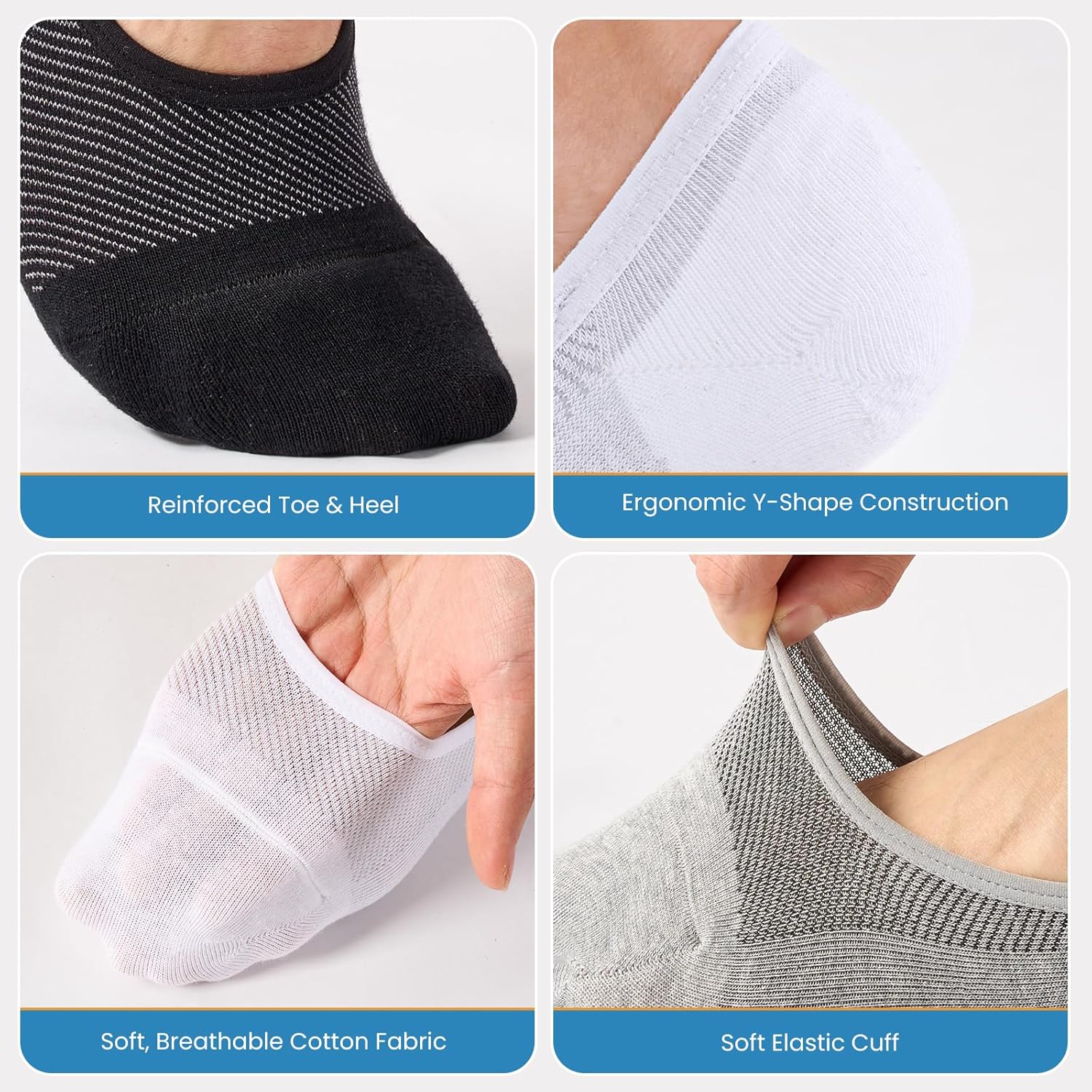 Detalle de Effeet Mens No Show Trainer Socks: Invisible, Breathable & Durable (6 Pairs)