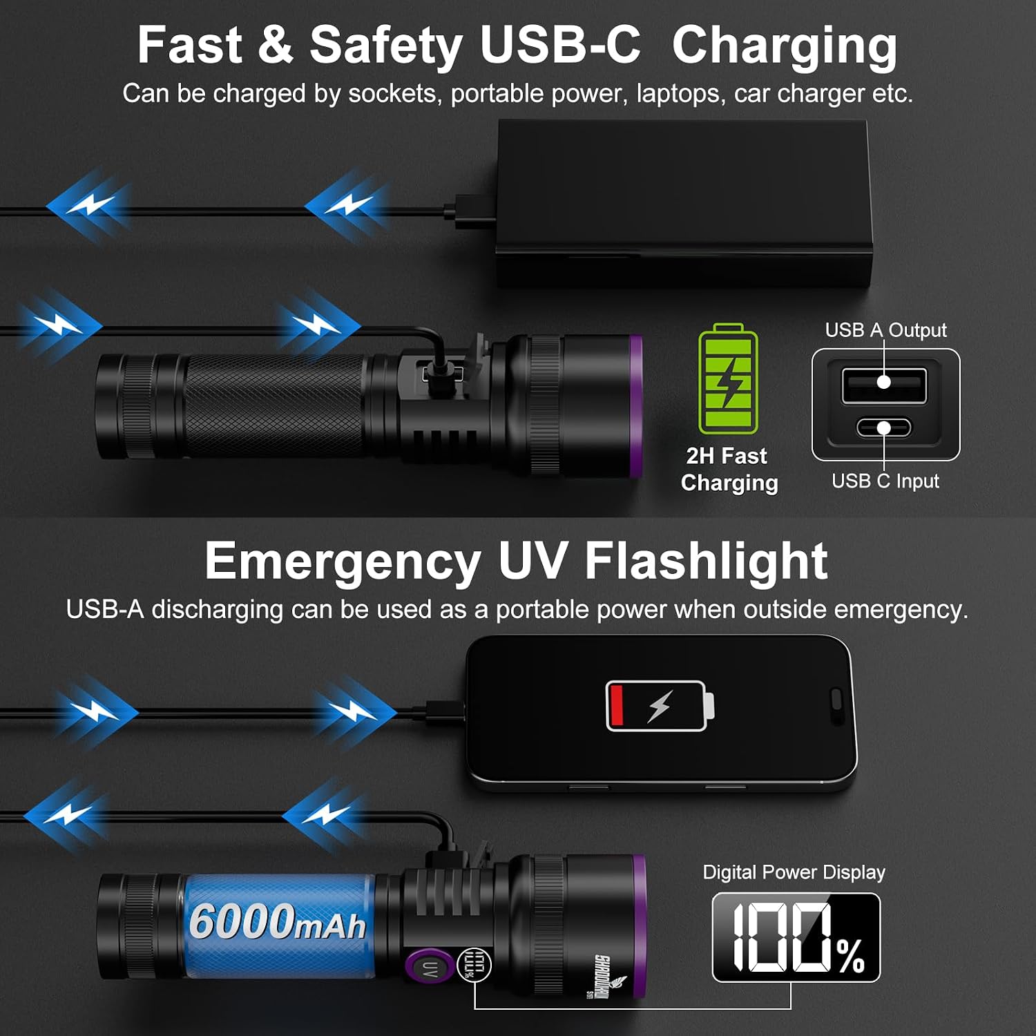 Thumbnail 4 de Shadowhawk 365nm UV Torch 30W rechargeable ๐ฆ