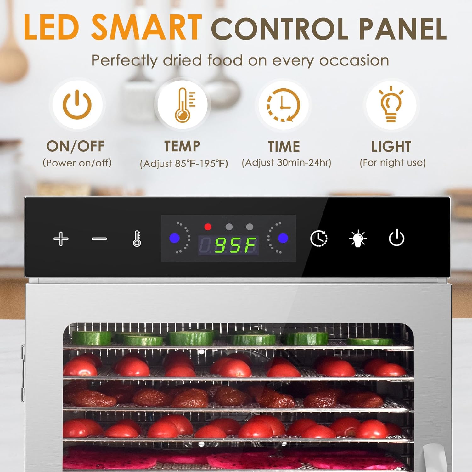 Thumbnail 2 de HOPERAN 12-Tray Food Dehydrator: Stainless Steel, Digital Temp & Time, BPA-Free