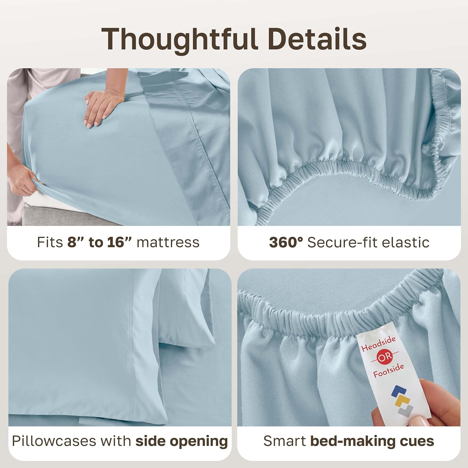 Detalle de California Design Den Full Size Sheets Set – 600 Thread Count Sateen, 100% Cotton, Deep Pockets, Sea Mist Blue