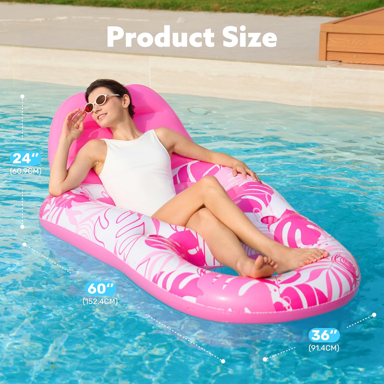 Detalle de SLOOSH Inflatable Pool Float Lounger for Adults with Cup Holders, Foot Rest & Mesh Seat