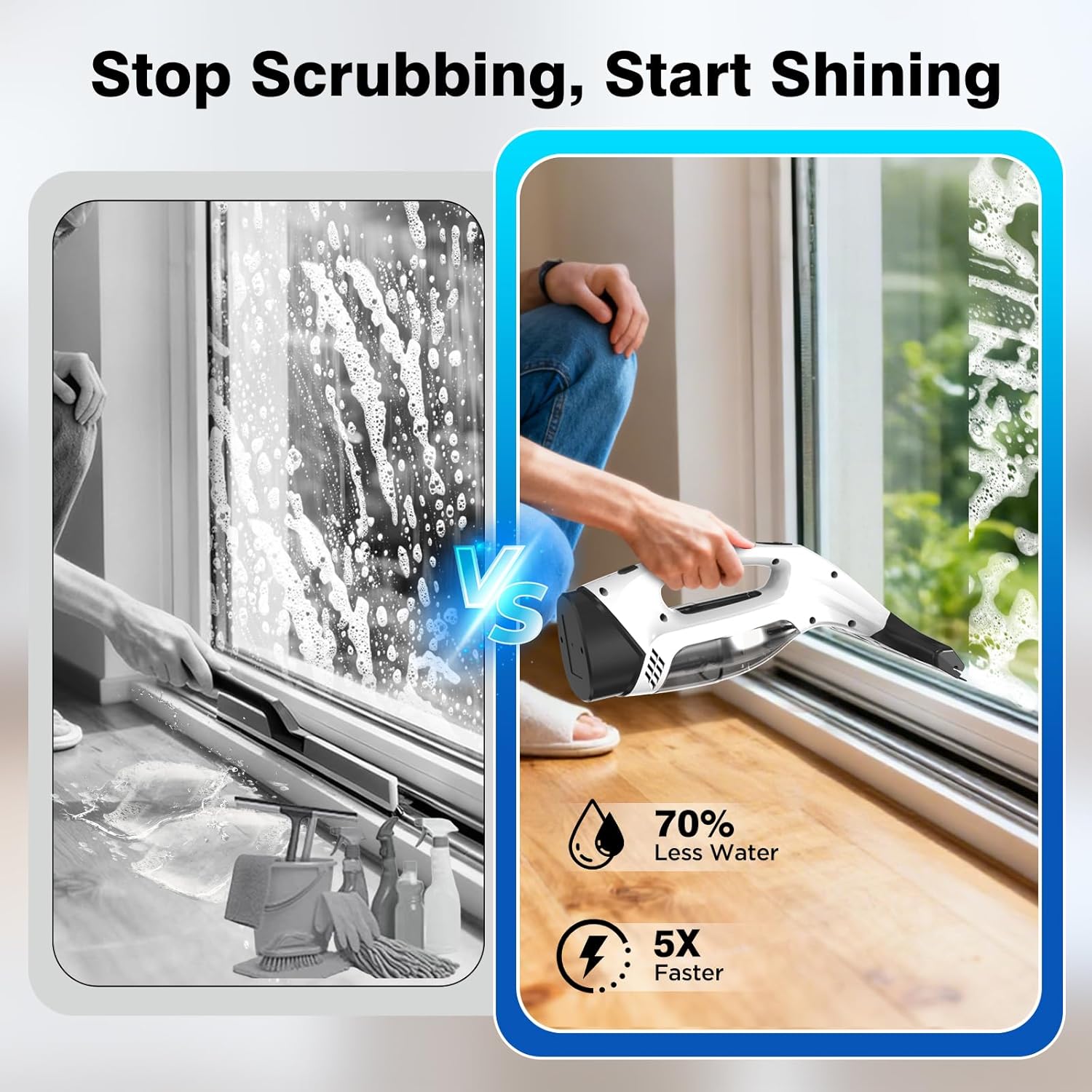 Thumbnail 2 de ZRHI Cordless Window Vacuum Squeegee with 2000Pa suction, 2200mAh battery, and 150mL Tank — 280mm Wide Blade