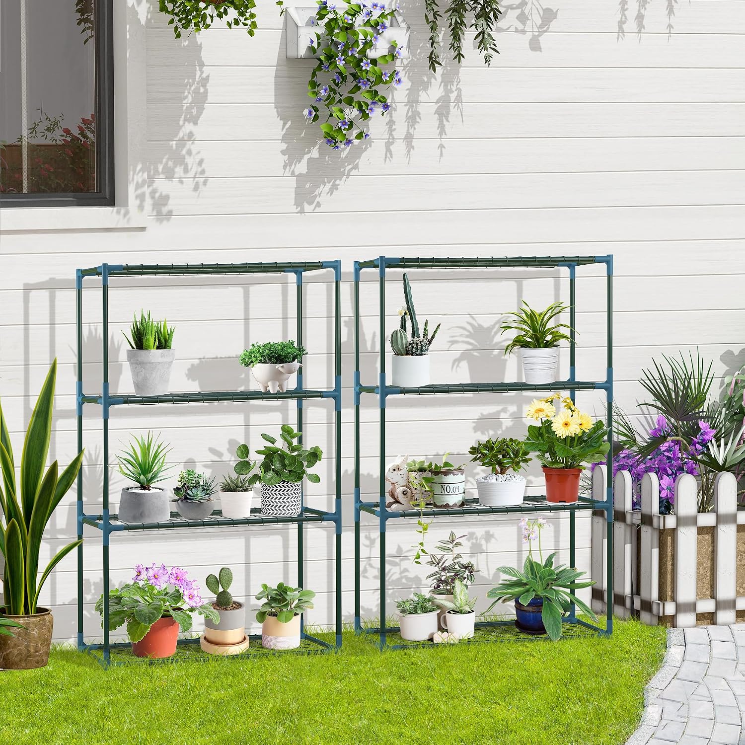 Thumbnail 1 de Outsunny 845-617 bloemenrek, set van 2, staal, 4 niveaus, groen