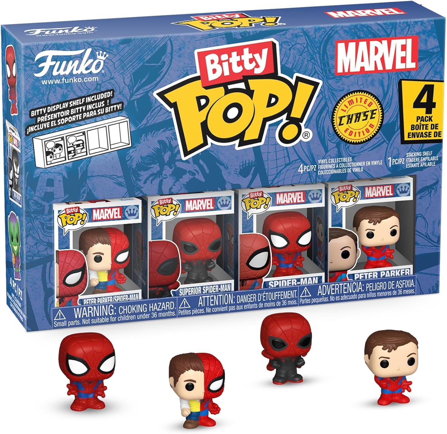 Detalle 2 de Funko Bitty Pop! マーベル スパイダーマン 4体セット 2.3cmフィギュア・積み重ね可能なケース付き