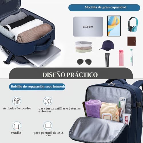 Detalle de Hayayu Mochila de Viaje para Cabina 40x30x20 cm (24 L) - Cabina Ryanair y más