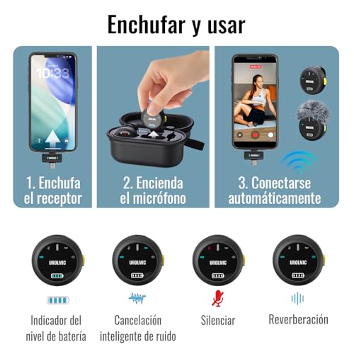 Thumbnail 7 de UROLMIC Micrófono Inalámbrico 2 en 1 para iPhone y Android | 40 h de batería, 55 m de alcance y cancelación de ruido