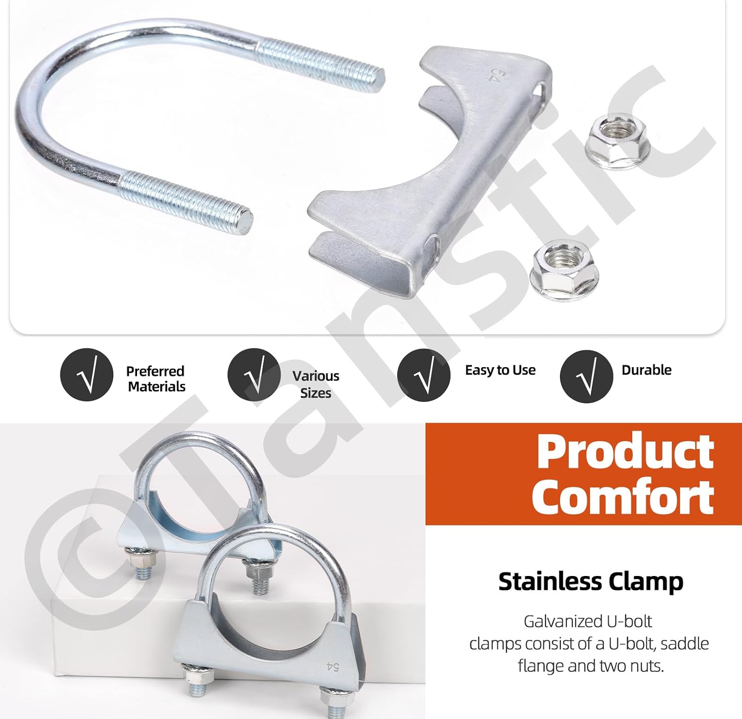 Detalle 2 de Tanstic exhaust U-bolt clamps, 2-1/2-inch