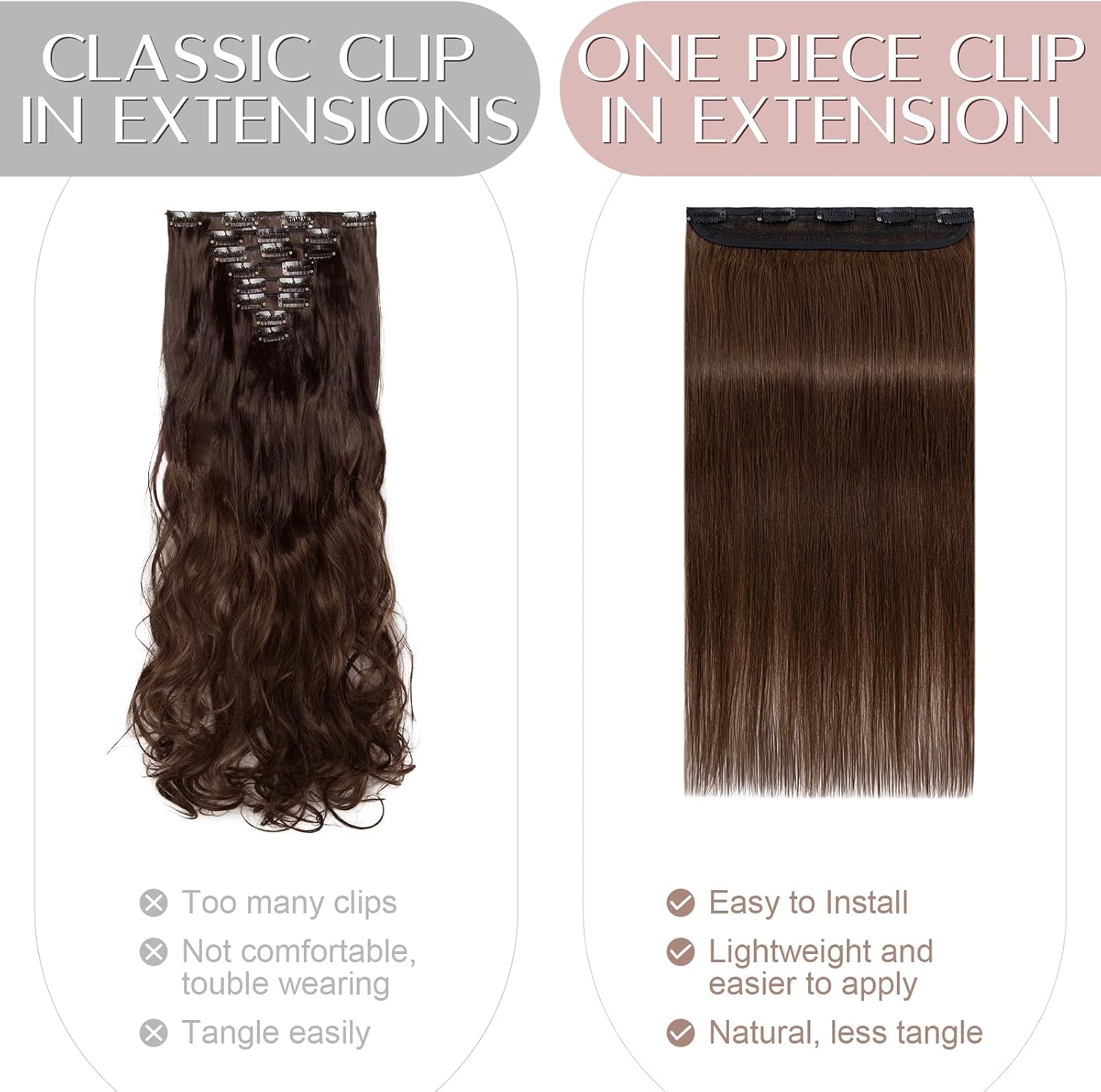 Detalle 2 de SEGO Extension Capelli Veri Clip Fascia Unica 20 cm – Ciocche Remy Marrone Cioccolato #4, 40 g