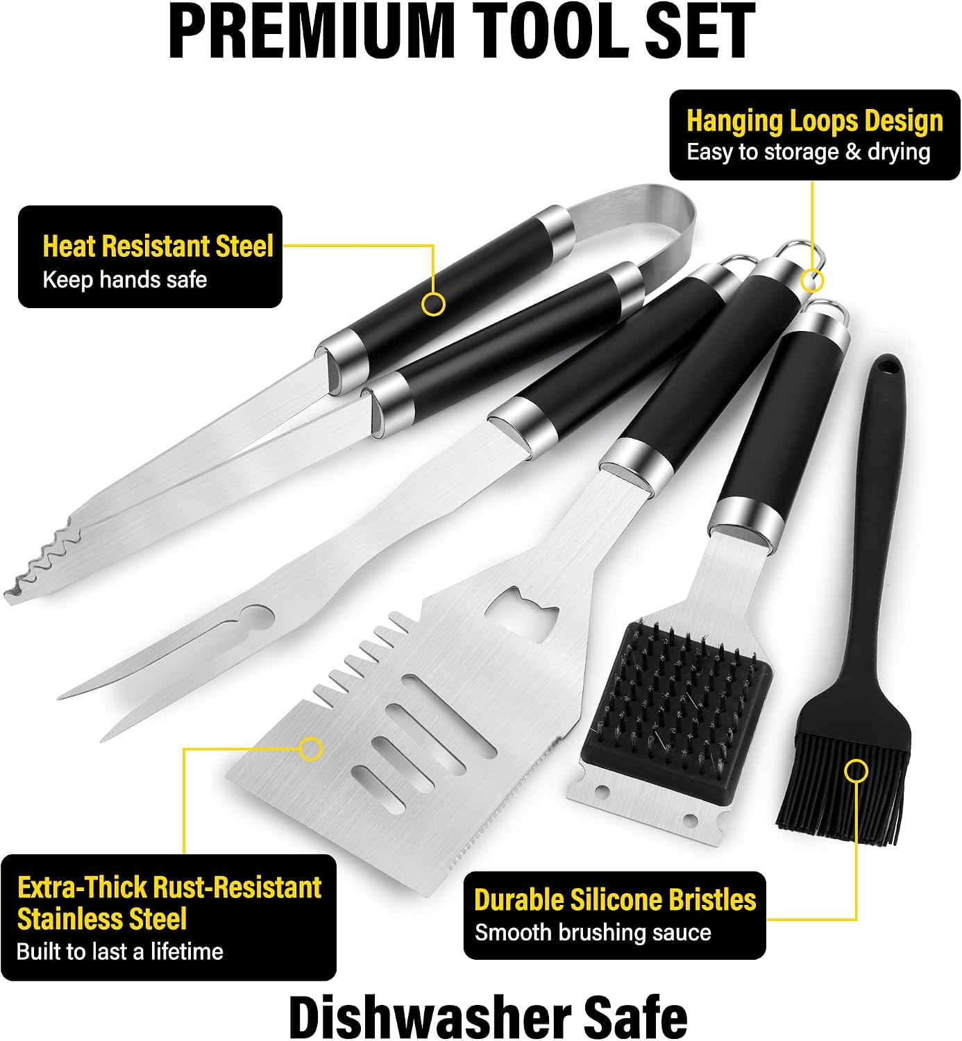 Detalle 2 de Yekale 5PCS Grill Tools Set, 5-Piece Stainless Steel BBQ Utensils