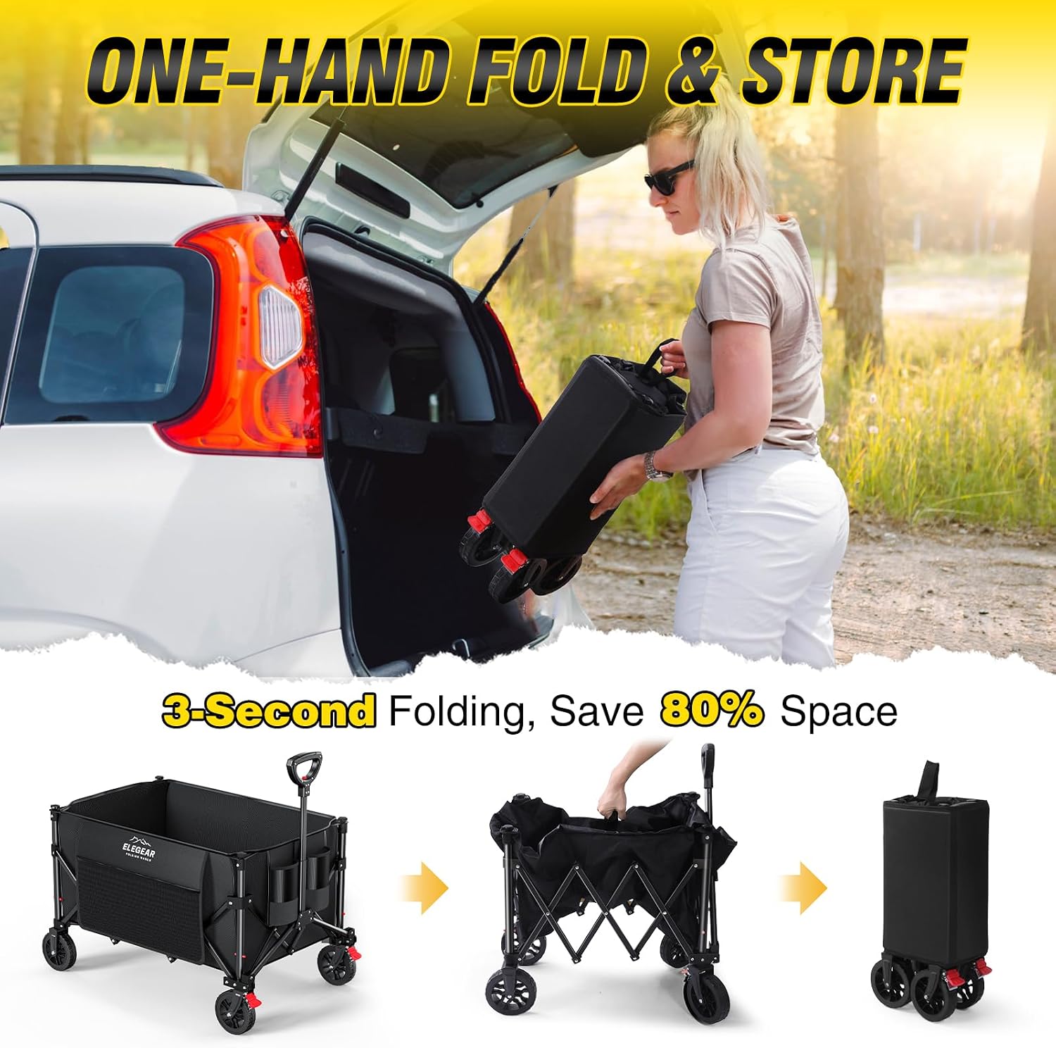 Detalle de Elegear Festival Trolley Cart with Brake – 150L Foldable Camping Wagon with 360° Wheels