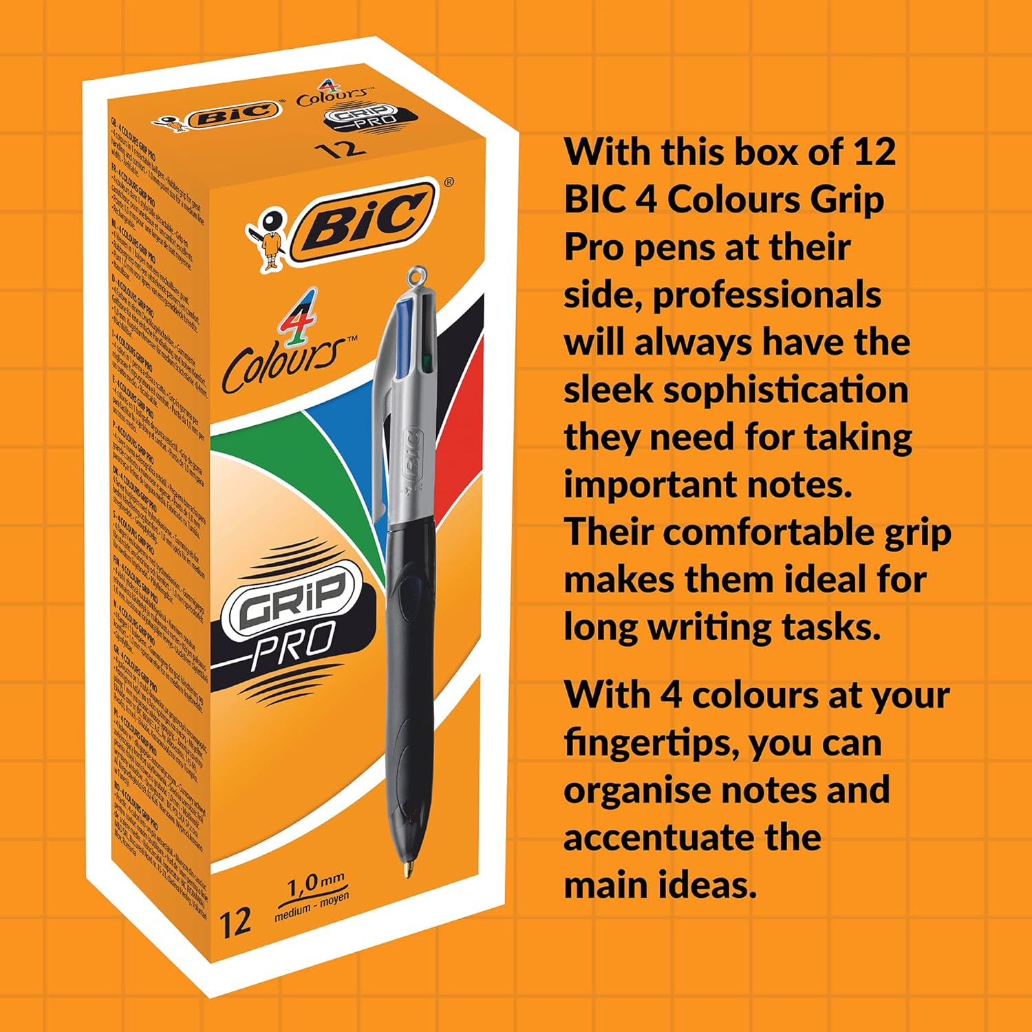 Thumbnail 6 de BIC 4 Colours Grip Pro Retractable Medium Point Pens (1.0 mm) – Felt Tip Style for Everyday Writing
