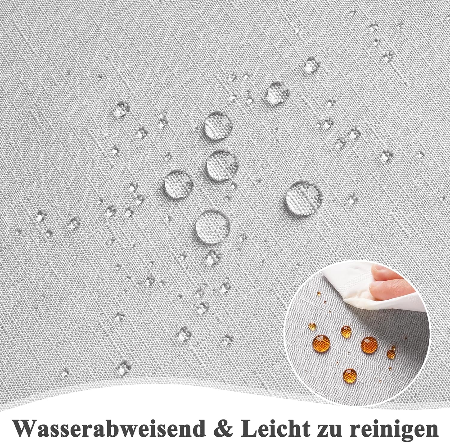 Detalle 2 de AooHome Tischdecke 100x140 cm in Hellgrau – Leinenoptik, wasserabweisend und kratzfest
