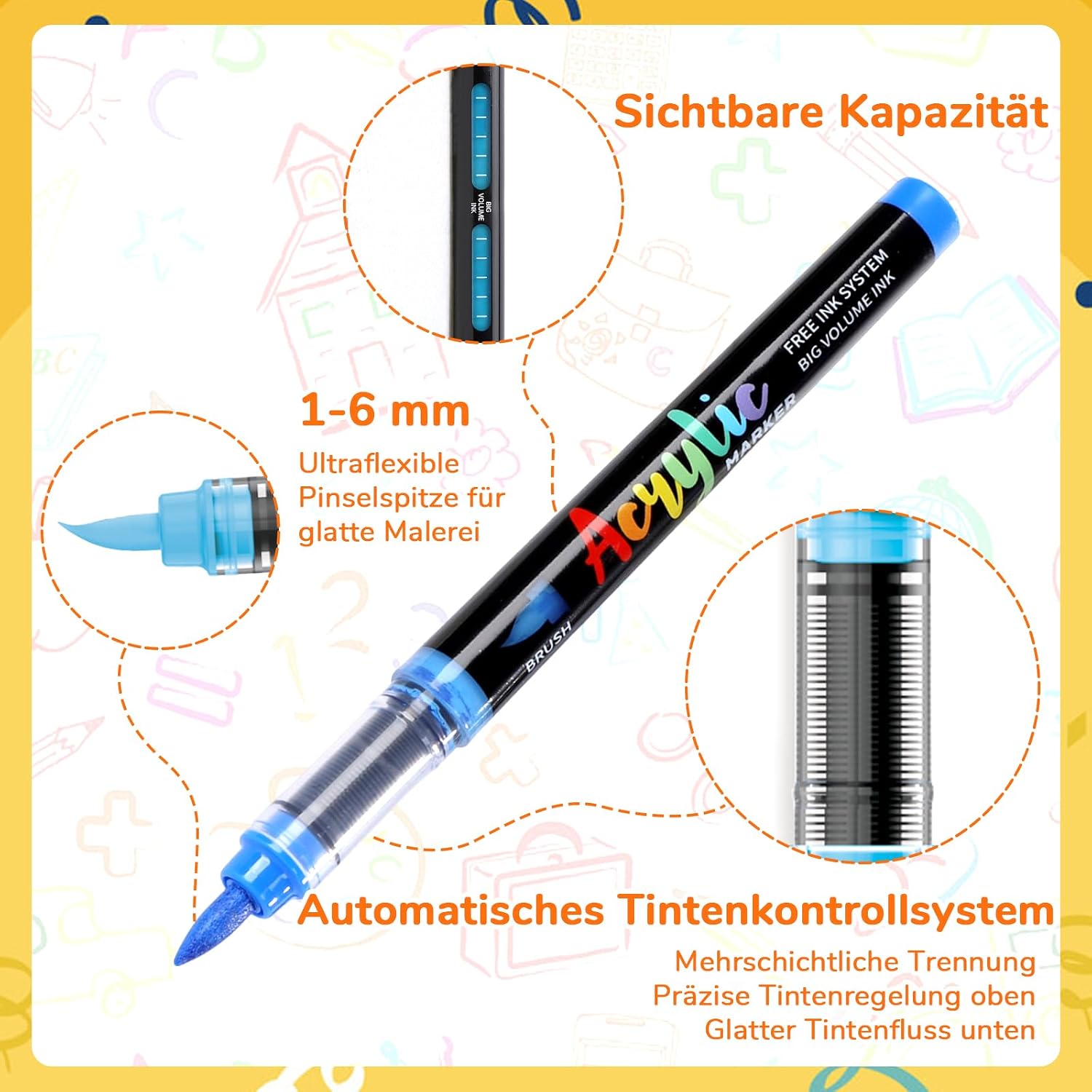 Detalle de Infiart 48 Farben Acryl Marker – Pinselspitze, automatische Tintenkontrolle, 3,4 g Kapazität