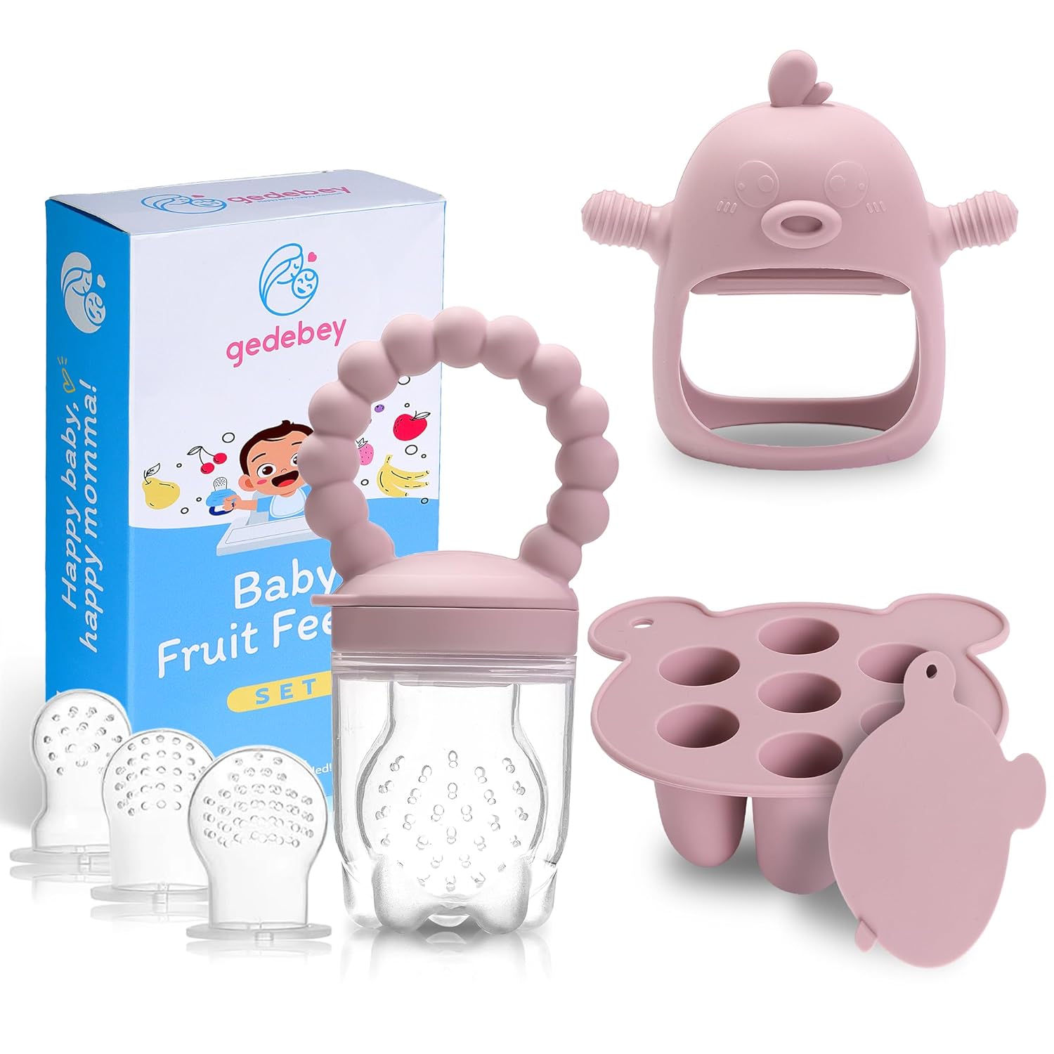 Thumbnail 1 de Gedebey 6-in-1 Baby Fruit Feeder Pacifier & Baby Food Feeder Set (Silicone, BPA-Free) – S/M/L