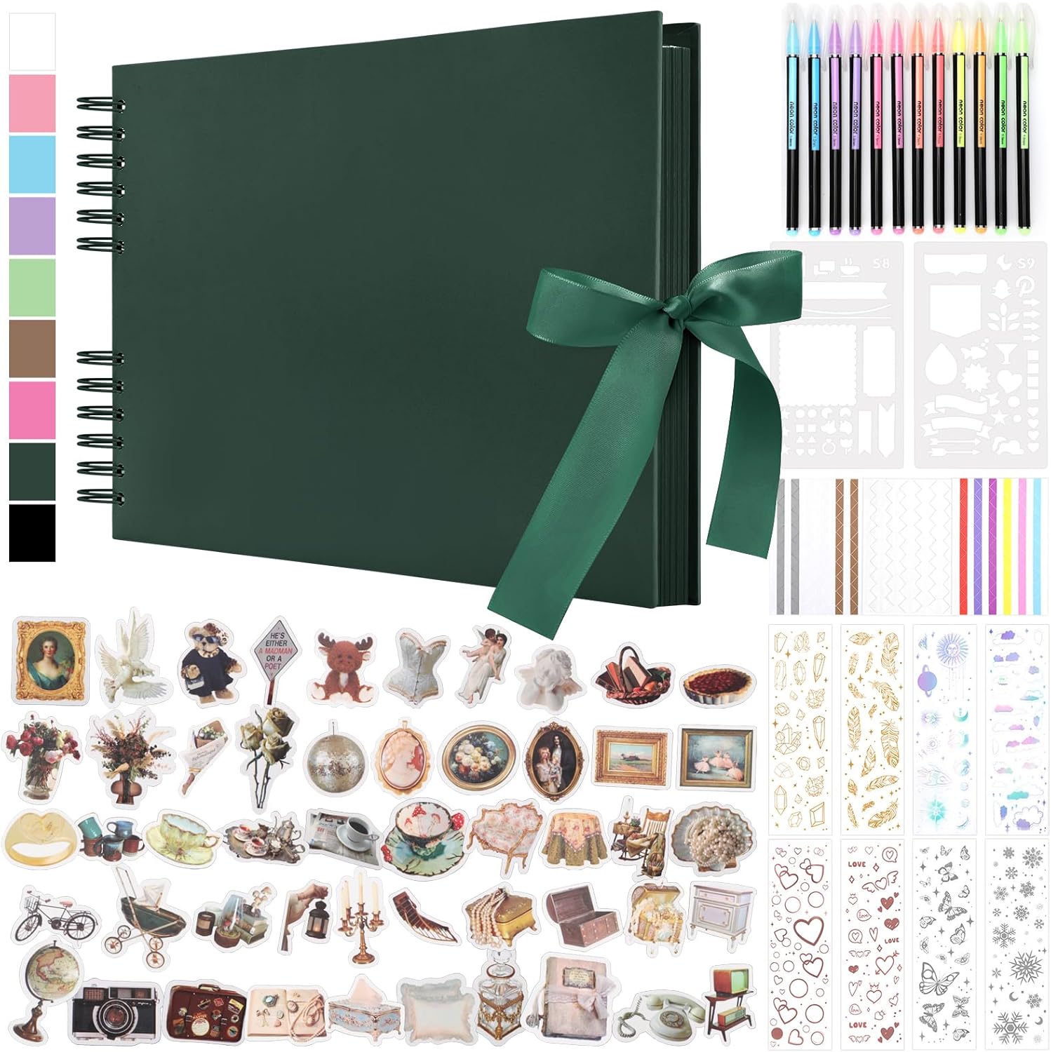 Thumbnail 6 de DazSpirit DIY Scrapbook Photo Album with Ribbon (80 Pages/40 Sheets) + 12 Markers & Stickers, White