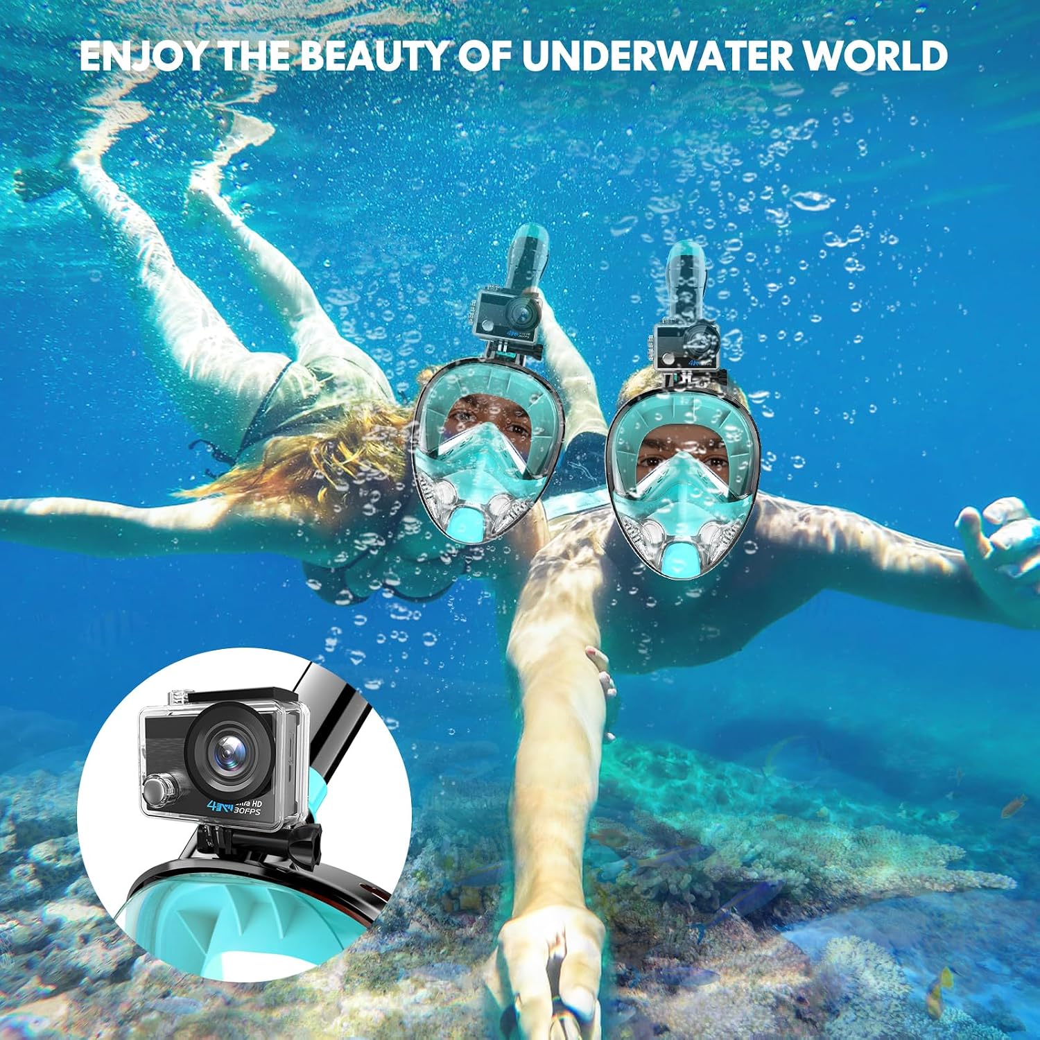 Thumbnail 6 de Full Face Snorkel Mask for Adults & Teens with 180° View and Detachable Camera Mount