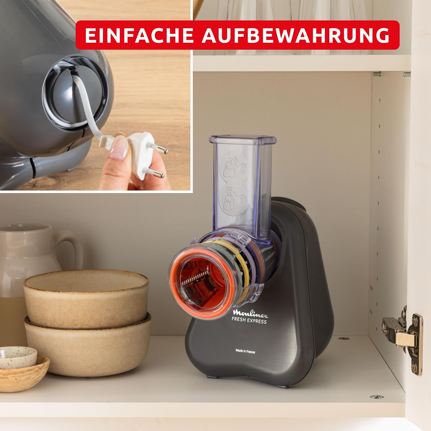 Thumbnail 2 de Moulinex Fresh Express Elektrische Gemüsereibe 5-in-1 (DK855HE0) – Direktserviersystem, Grau