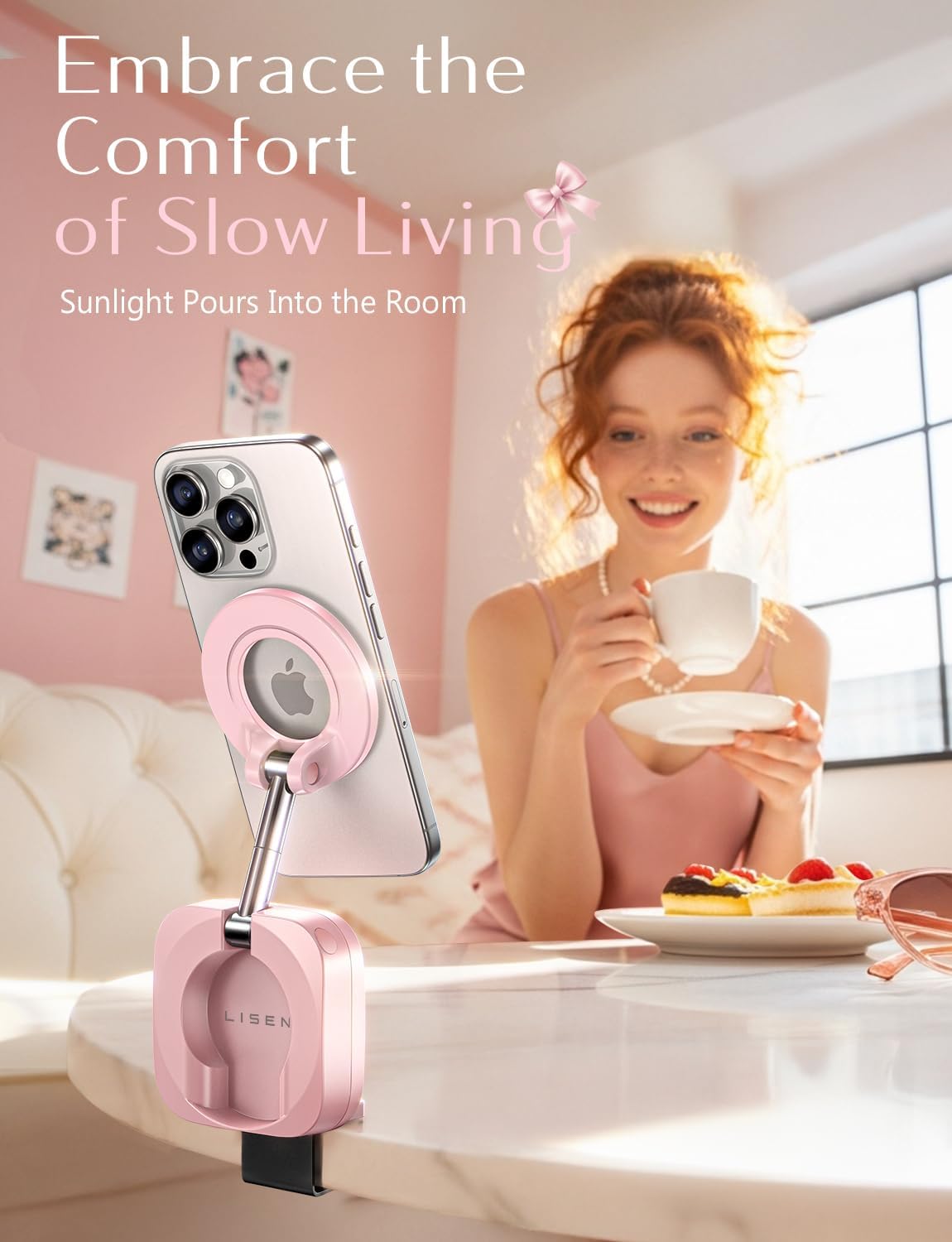 Thumbnail 3 de LISEN 2E7100-P Pink Magnetic Airplane Phone Holder, Foldable and Adjustable