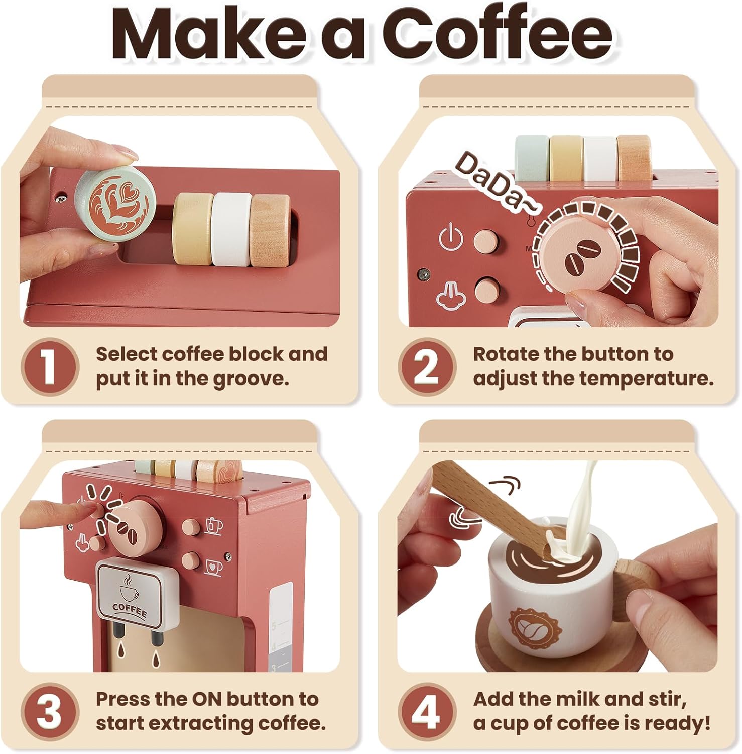 Detalle 2 de BUYGER Kids Wooden Coffee Machine Toy