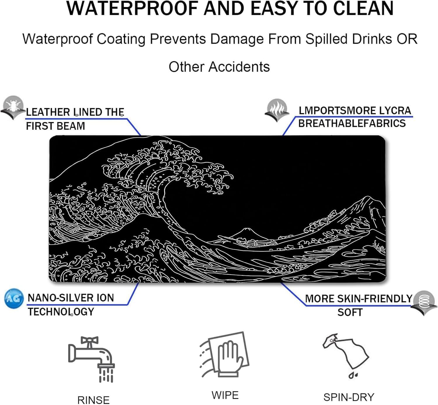 Detalle 2 de TEDNETGO T0A12 XXXL Gaming Mouse Pad, Water-Resistant, Stitched Edge