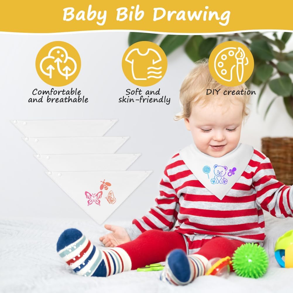 Thumbnail 1 de Vicloon Bambino Bavaglino bianco con kit da pittura fai da te (29×30×12 pz, 12 penne e 14 stencil)
