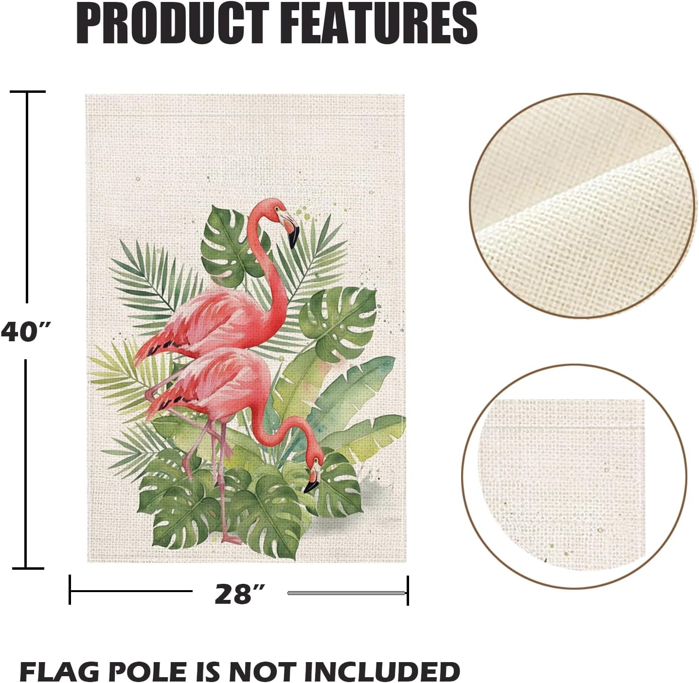 Detalle 1 de Tropical Flamingo House Flag 28 x 40 Inch
