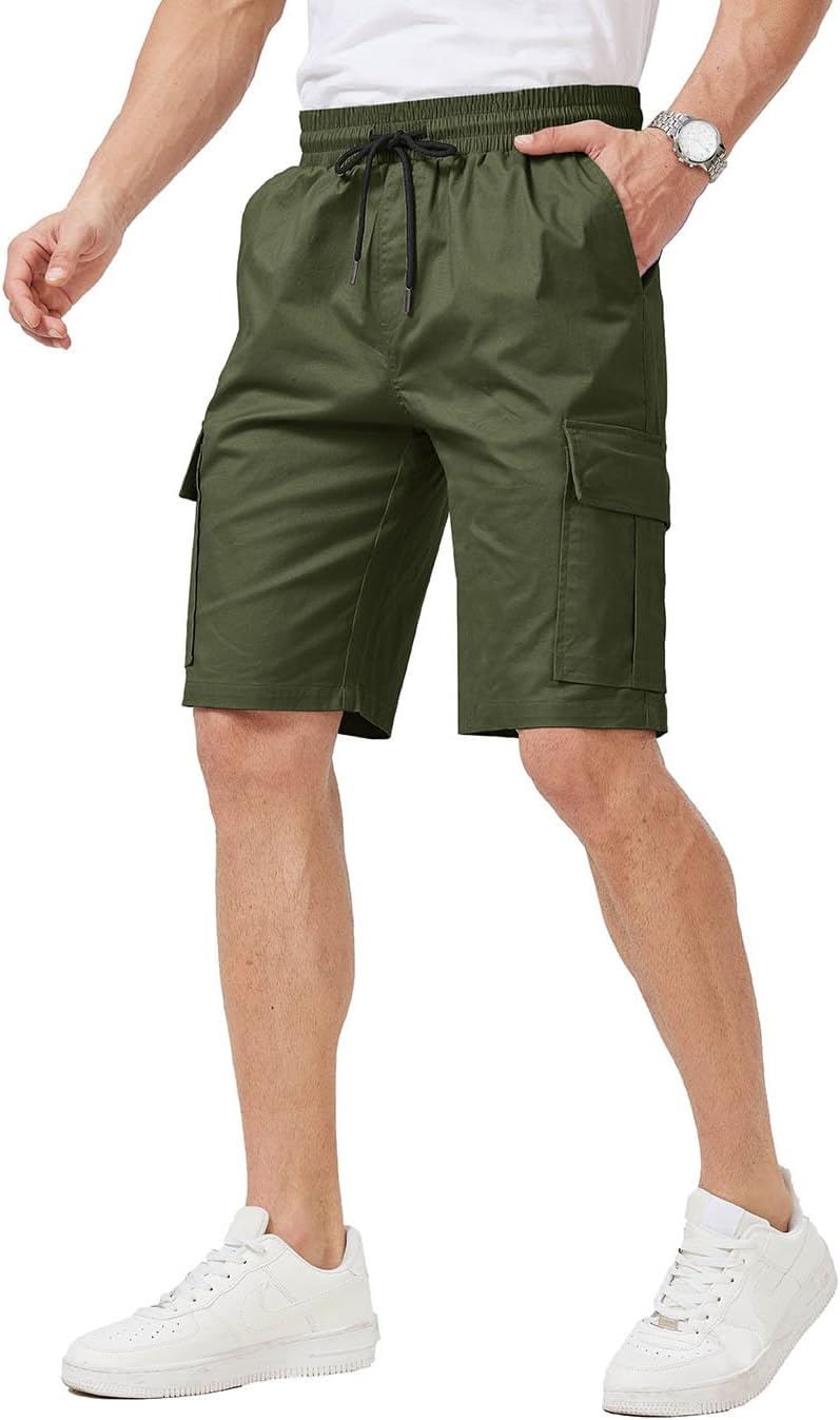 Detalle de Ougelebo Kurze Hosen Herren Cargo Shorts mit elastischer Taille und Tunnelzug