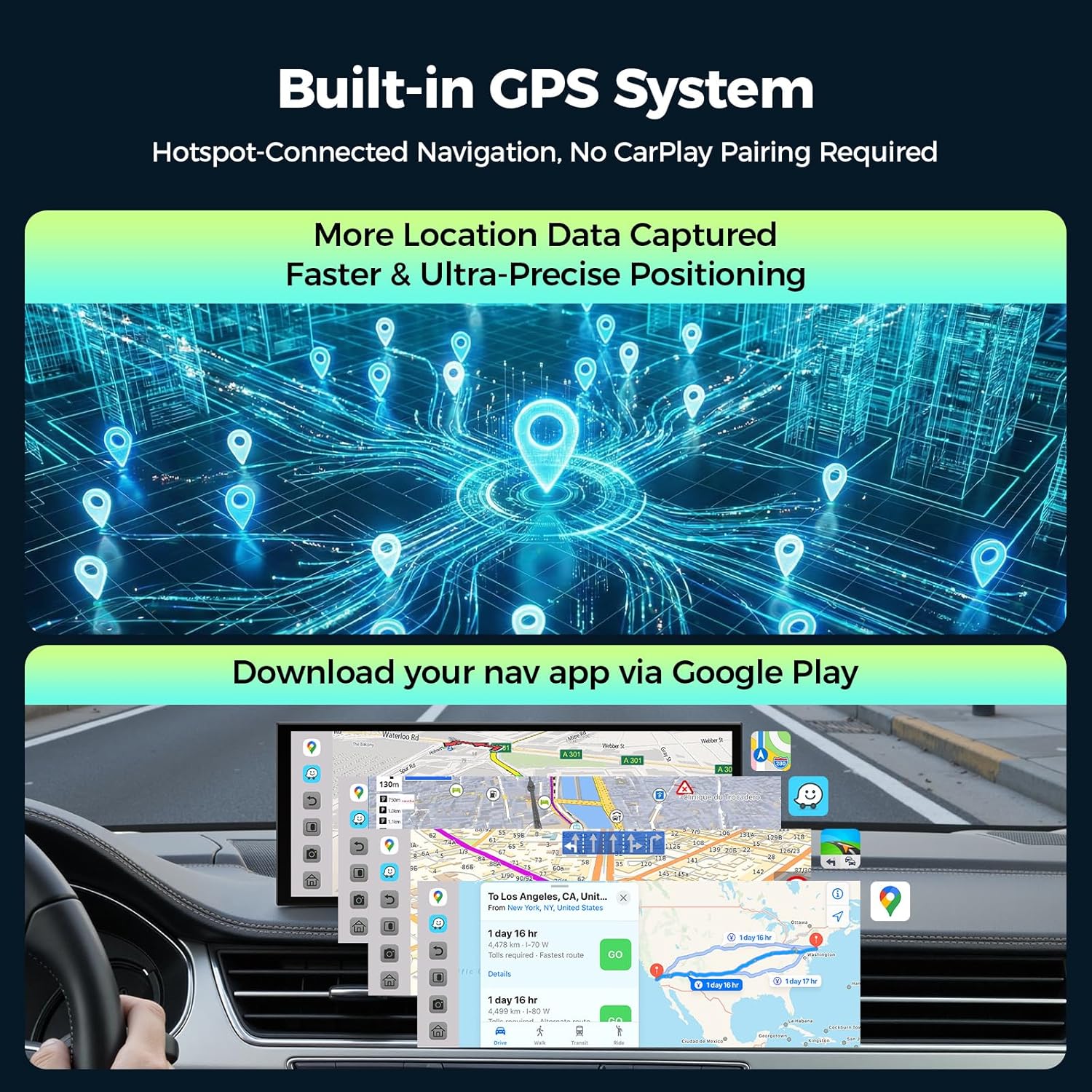 Thumbnail 4 de LAMTTO 11'' AI CarPlay Screen with Gemini AI, Google Play Apps, and 8-Core Performance