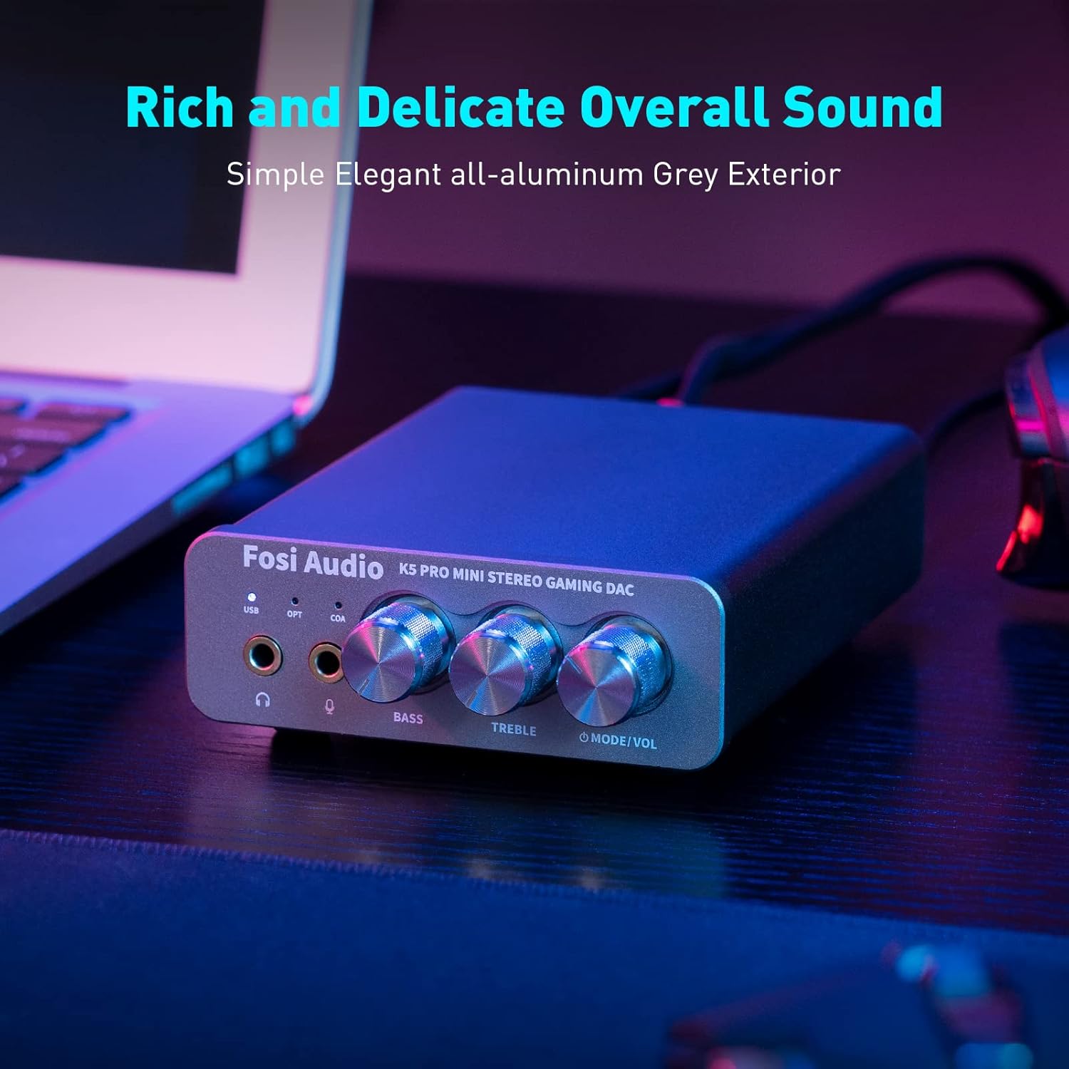 Detalle de Fosi Audio K5 Pro Gaming DAC Headphone Amplifier: Compact USB-C/Optical/Coaxial to RCA/3.5mm