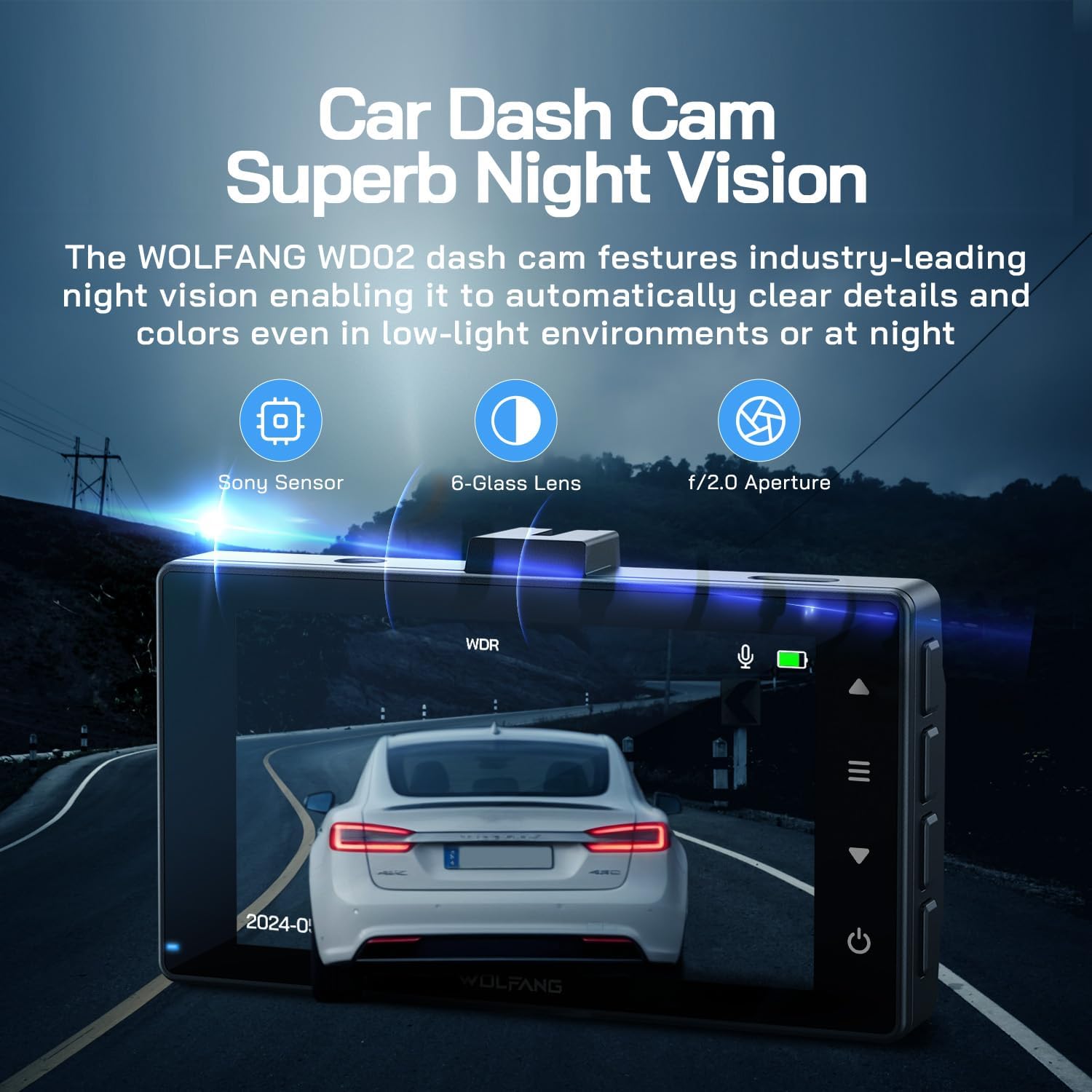 Thumbnail 3 de WOLFANG Dash Cam Front and Rear 2.5K (1440P) with 3.0" LCD, Loop Recording & 24H Parking Guard