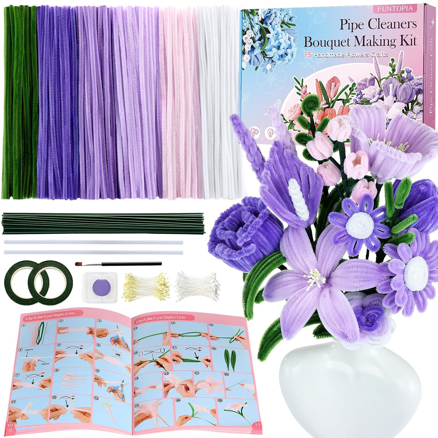 Detalle de Funtopia Pipe Cleaner Flowers: 540-Piece Craft Kit for DIY Bouquets