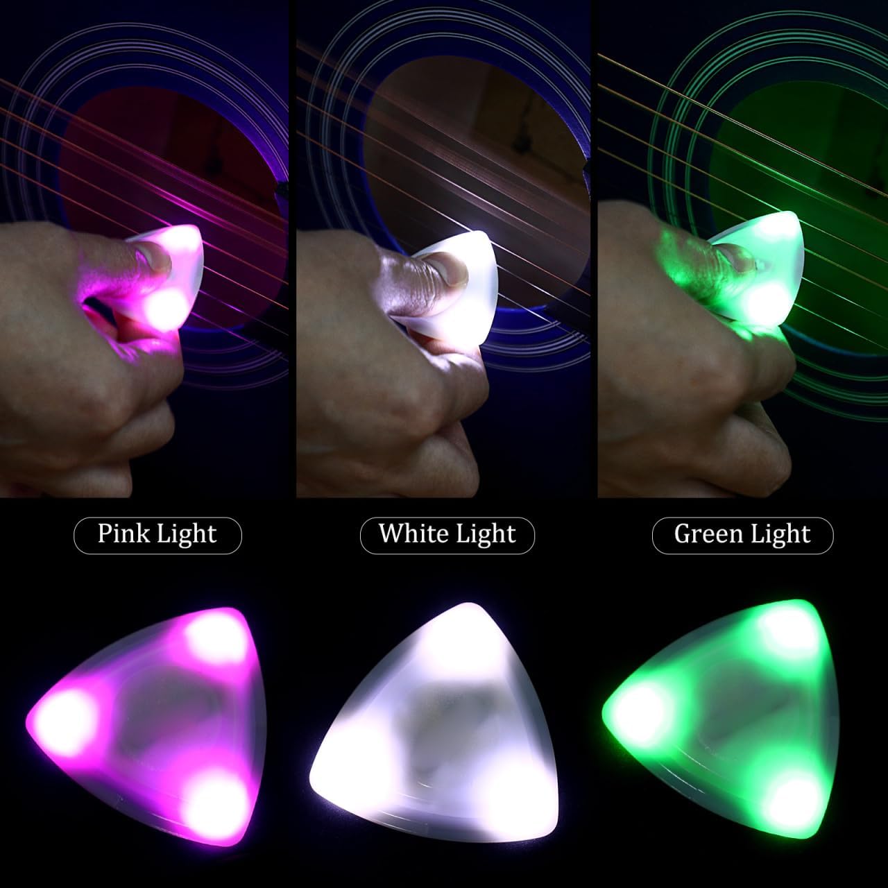 Thumbnail 3 de Toyvian Auto Light Up Guitar Picks — 3pc LED Illuminated Plectrums for Electric, Acoustic, Bass and Ukulele