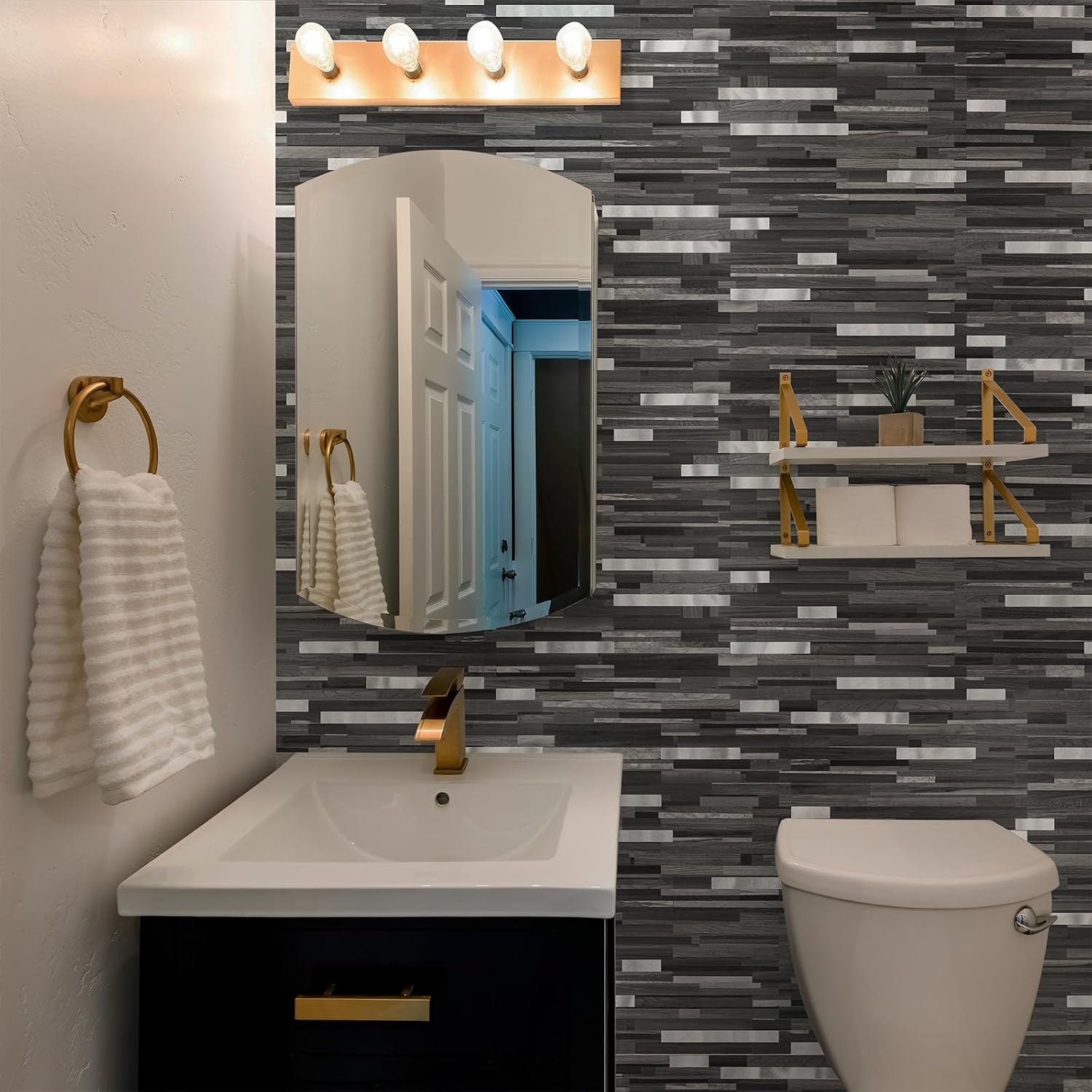 Thumbnail 2 de StyloVue Peel-and-Stick Backsplash Tiles, Black Grey Wood, PVC, 20 Sheets